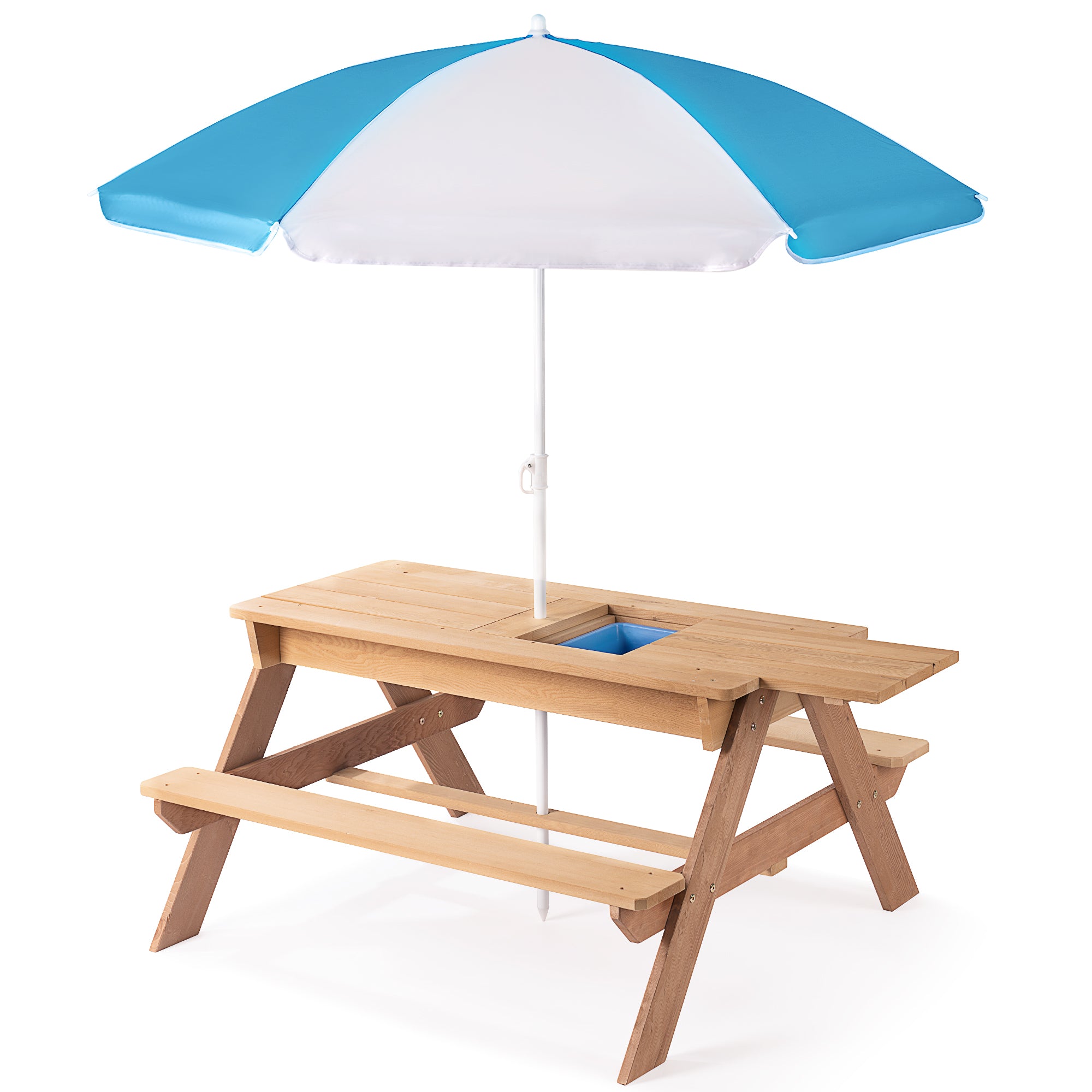 3-in-1 Kids Outdoor Wooden Picnic Table With Umbrella, Convertible Sand & Wate, Gray ASTM & CPSIA CERTIFICATION--1