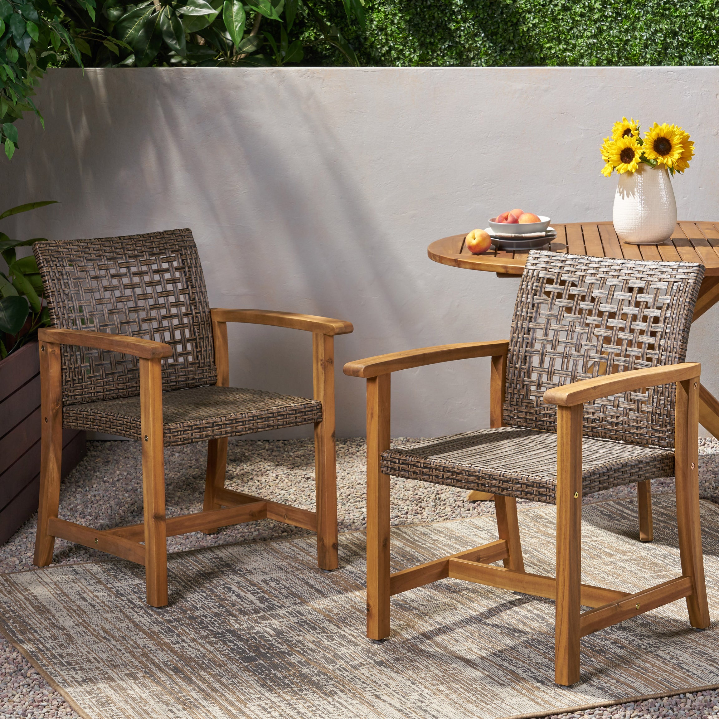 HAMPTON WOOD AND WICKER DINING CHAIR( SET OF 2 )--1