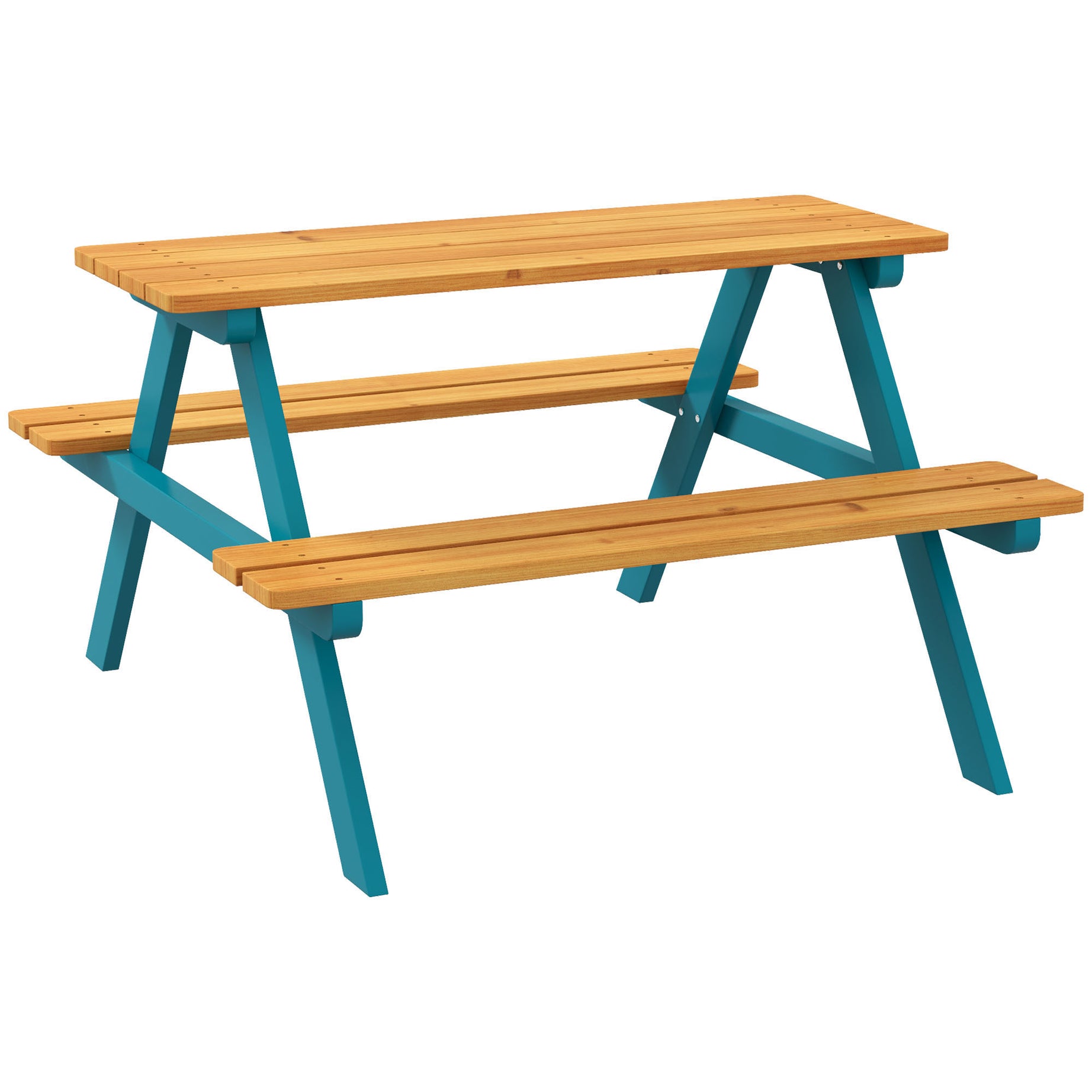 Outsunny Kids Picnic Table Set with Wooden Table, Outdoor Bench Set with Seating for 4 Kids Ages 3-8 Years Old for Patio Garden, Easy Installation, Outdoor Indoor Use, Natural Wood--1