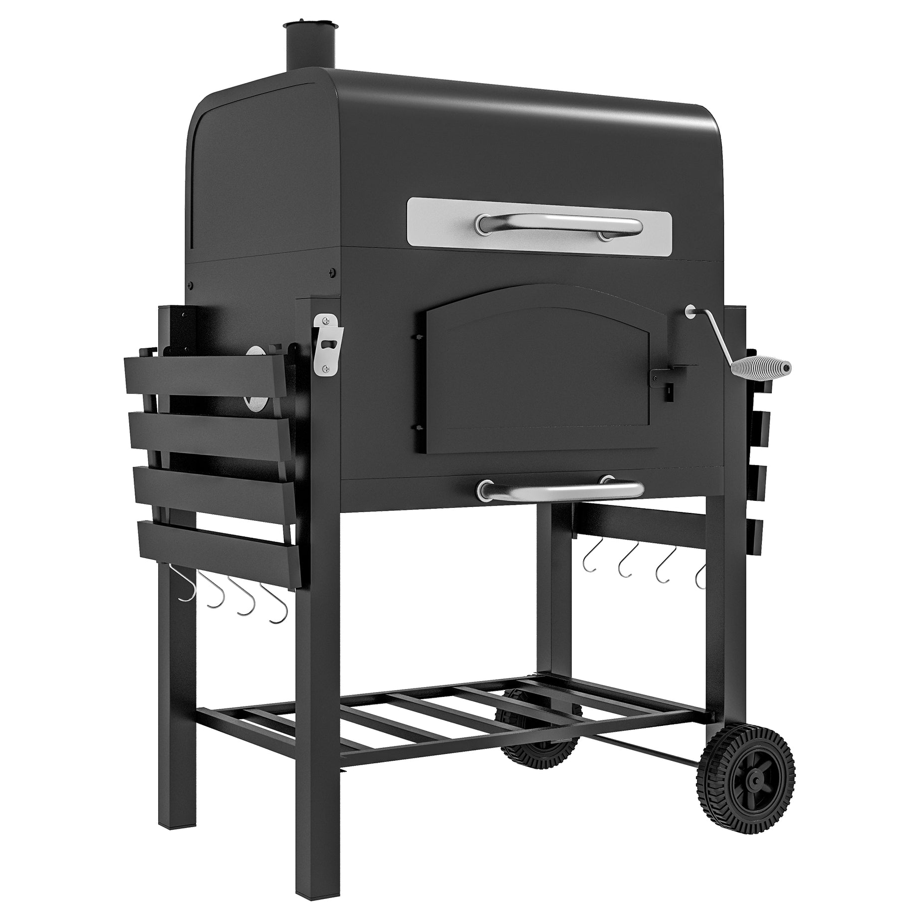 Outsunny Charcoal Grill, BBQ with Adjustable Height, Portable Barbecue with Folding Shelves, Thermometer, Bottle Opener & Wheels for Outdoor Camping, Picnic, Patio, Backyard, Black--1