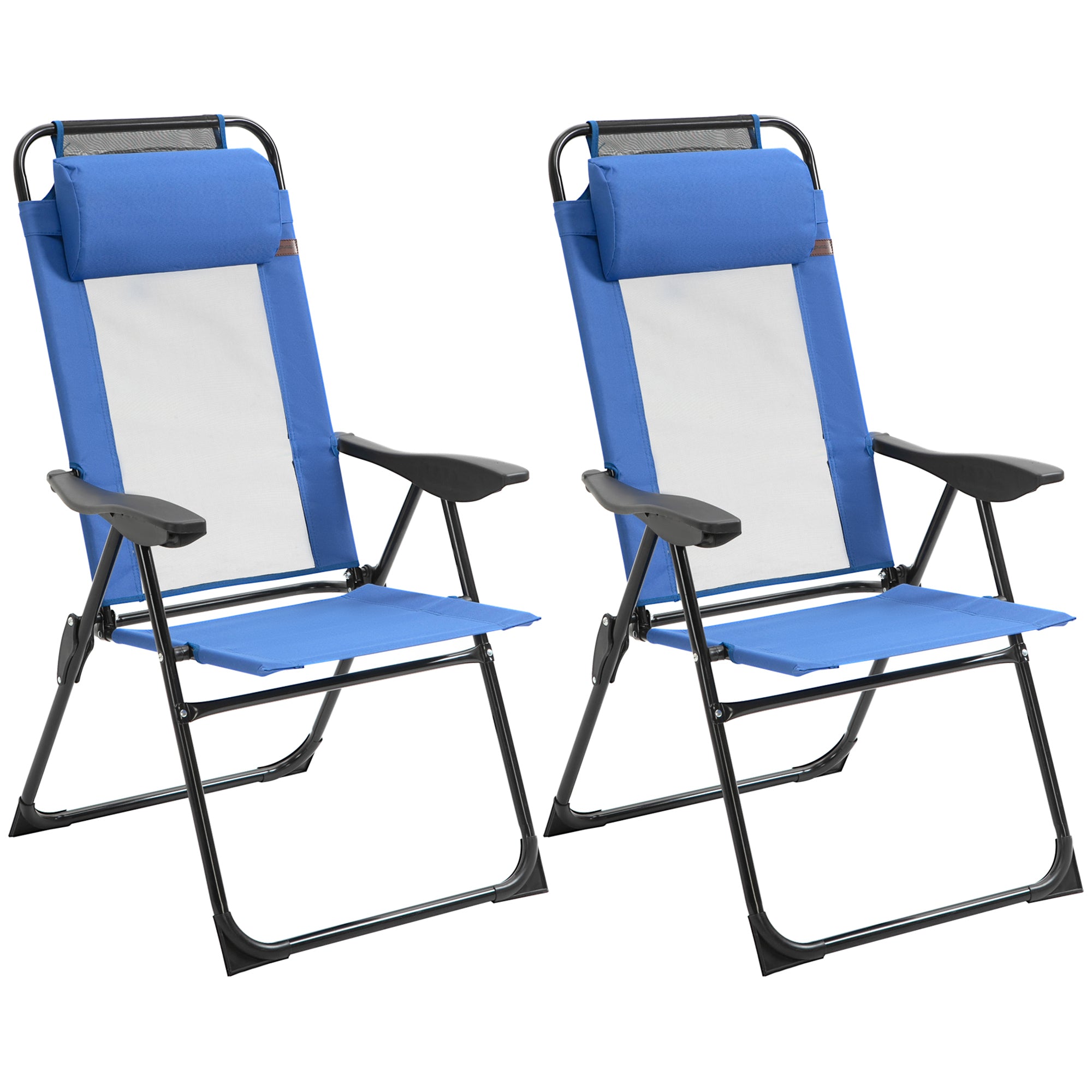 Outsunny Folding Patio Chairs Set of 2, Outdoor Deck Chair with Adjustable Sling Back, Camping Chair with Removable Headrest for Garden, Backyard, Lawn, Blue--1