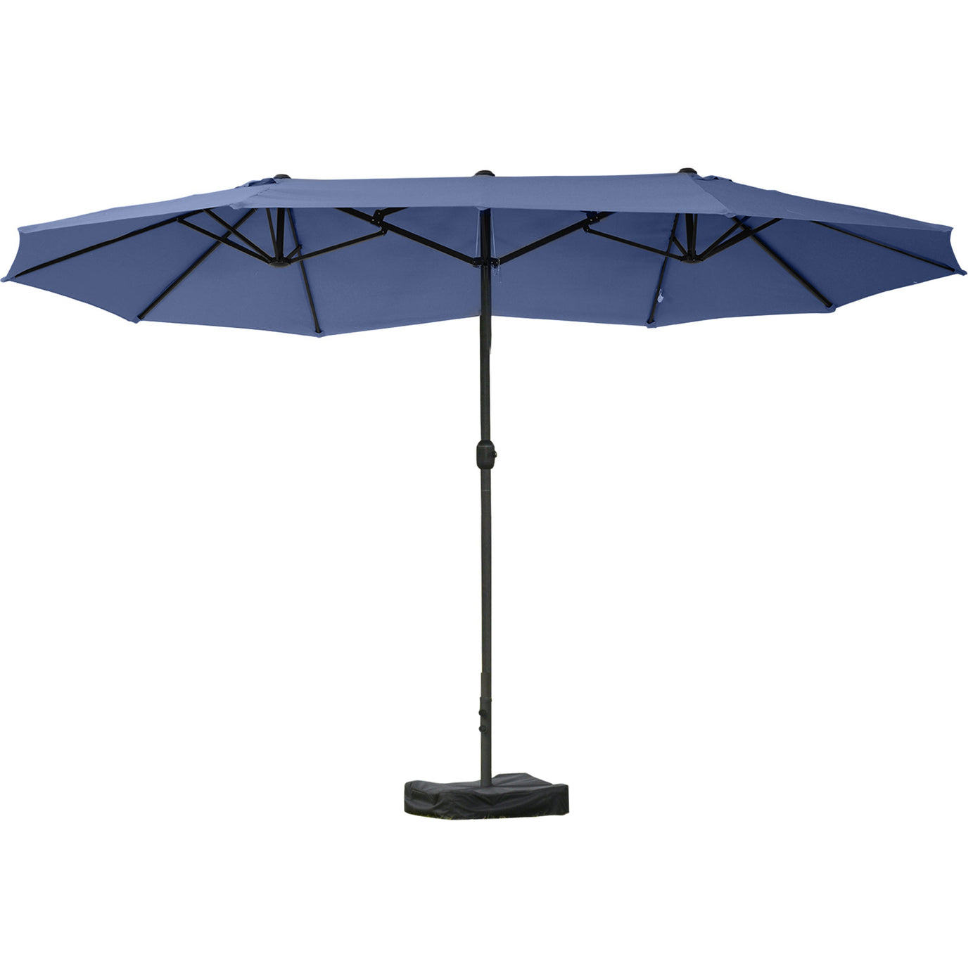 Outsunny Patio Umbrella 15' Steel Rectangular Outdoor Double Sided Market with base, Sun Protection & Easy Crank for Deck Pool Patio, Dark Blue--1