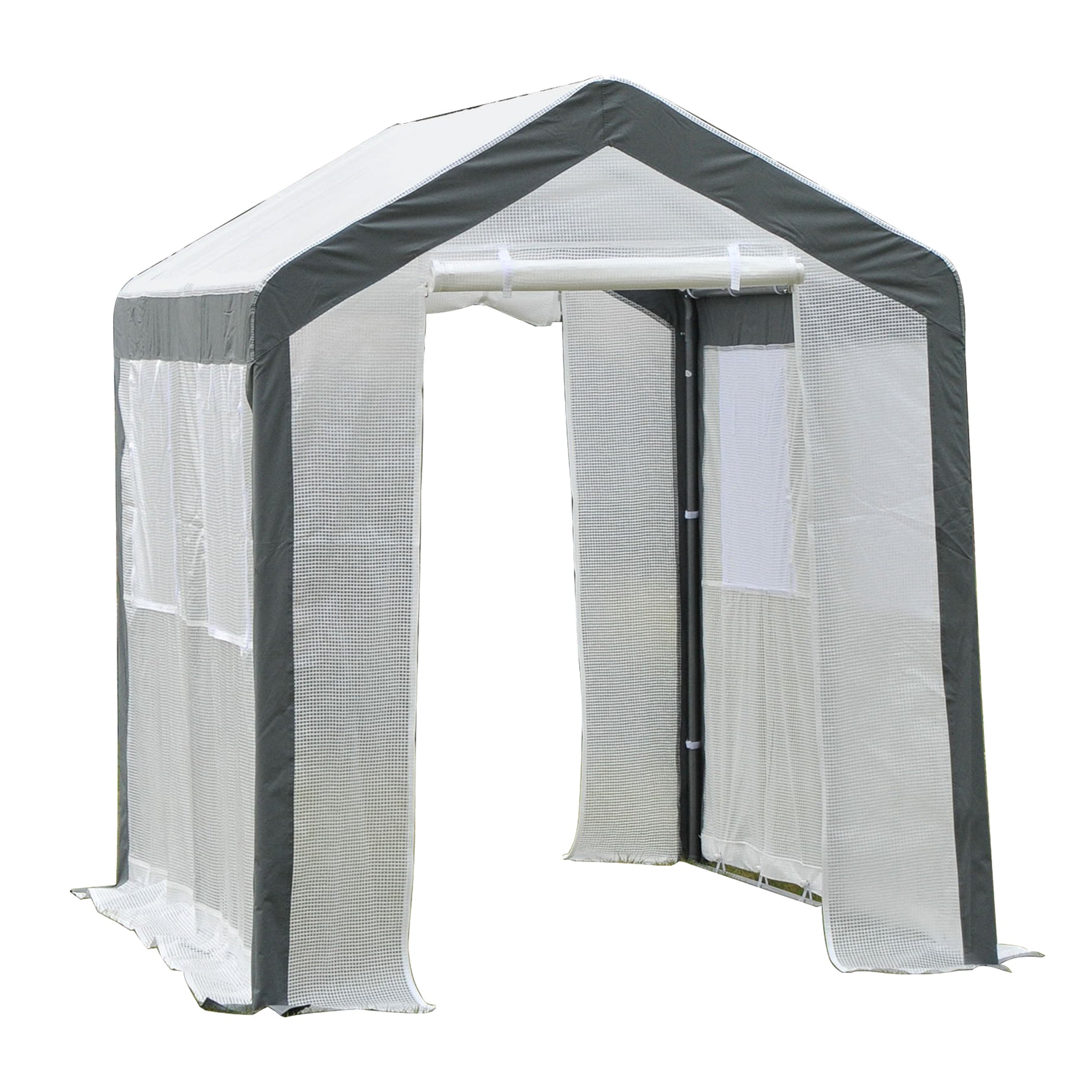 Outsunny 8' x 6' x 7' Walk-In Greenhouse, Outdoor Garden Warm Hot House with 4 Roll-up Windows, 2 Zippered Doors and Weather Cover, White--1