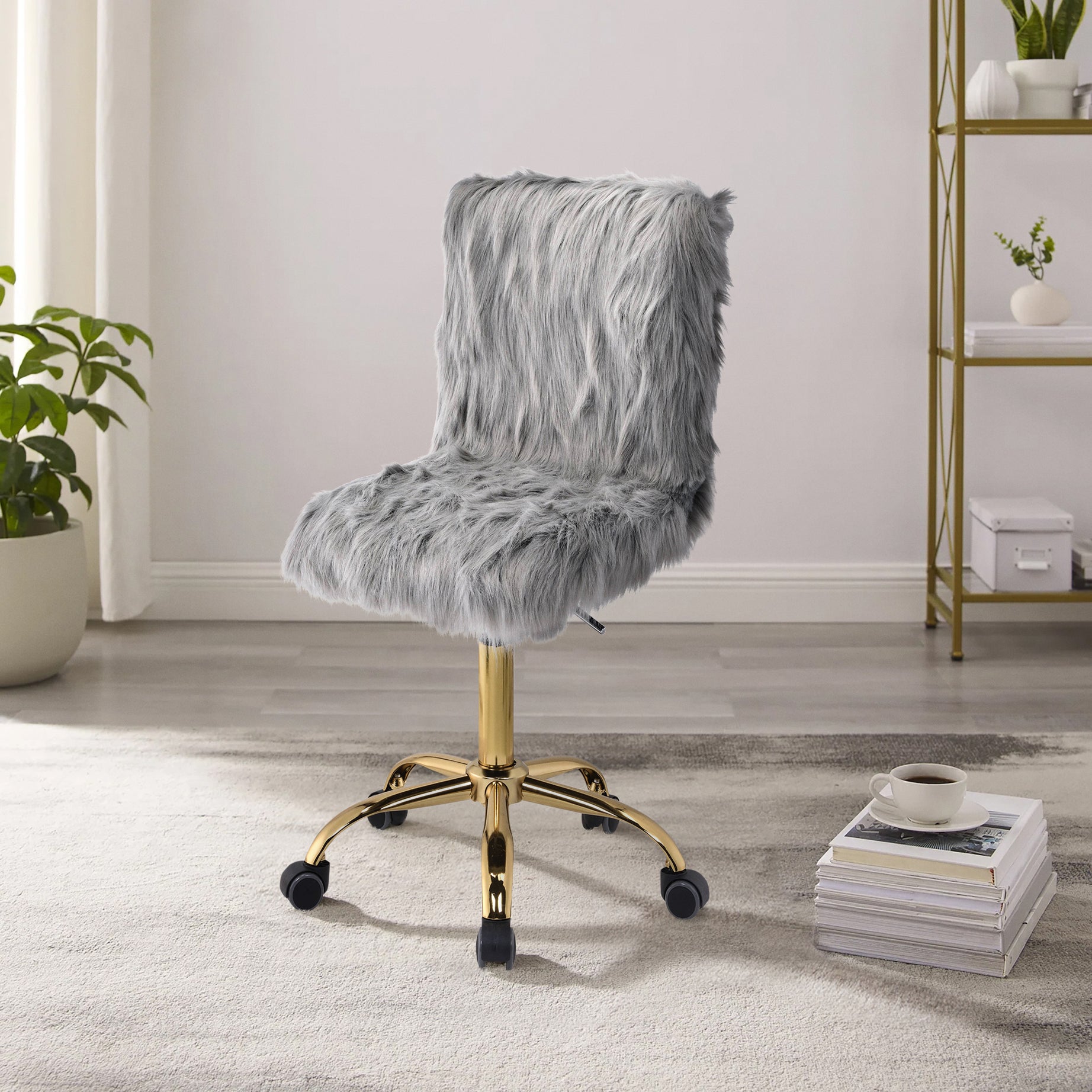 Grey and Gold Swivel Office Chair--1