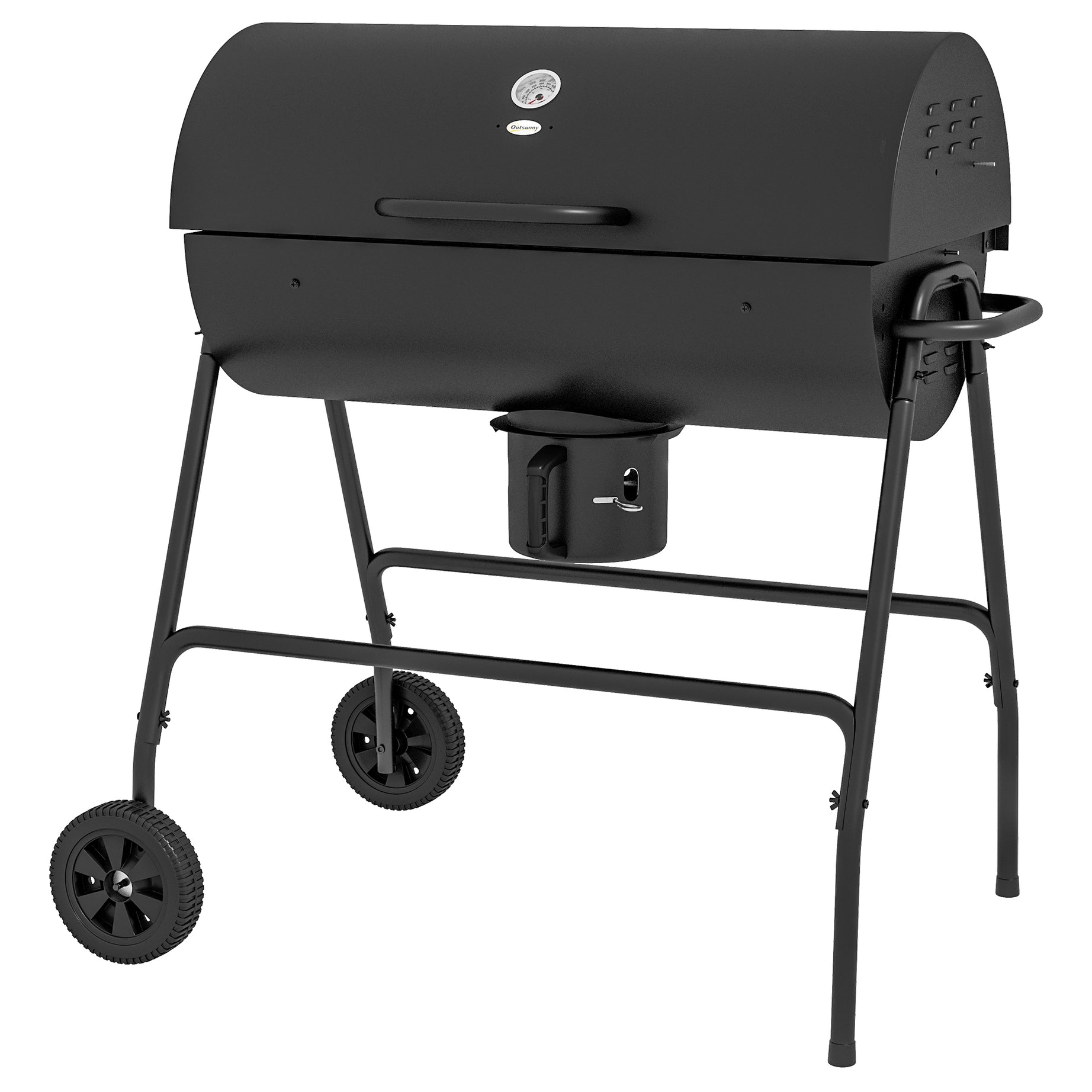 Outsunny Barrel Charcoal BBQ Grill with 420 sq.in. Cooking Area, Outdoor Barbecue with Wheels, Ash Catcher and Built-in Thermometer for Patio Picnic, Backyard Party, Black--1