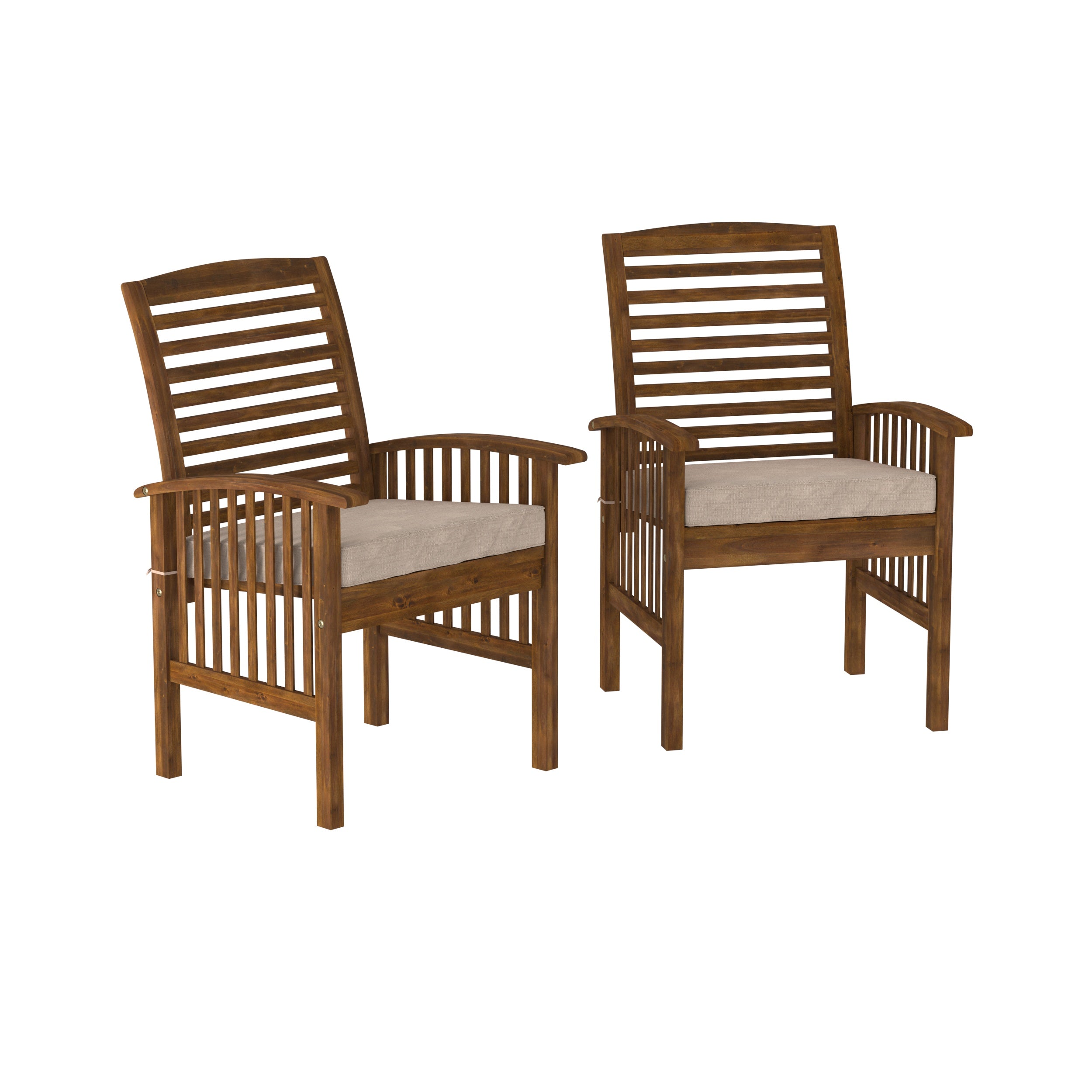 Modern 2-Piece Slat-Back Patio Chairs with Cushions - Dark Brown--1