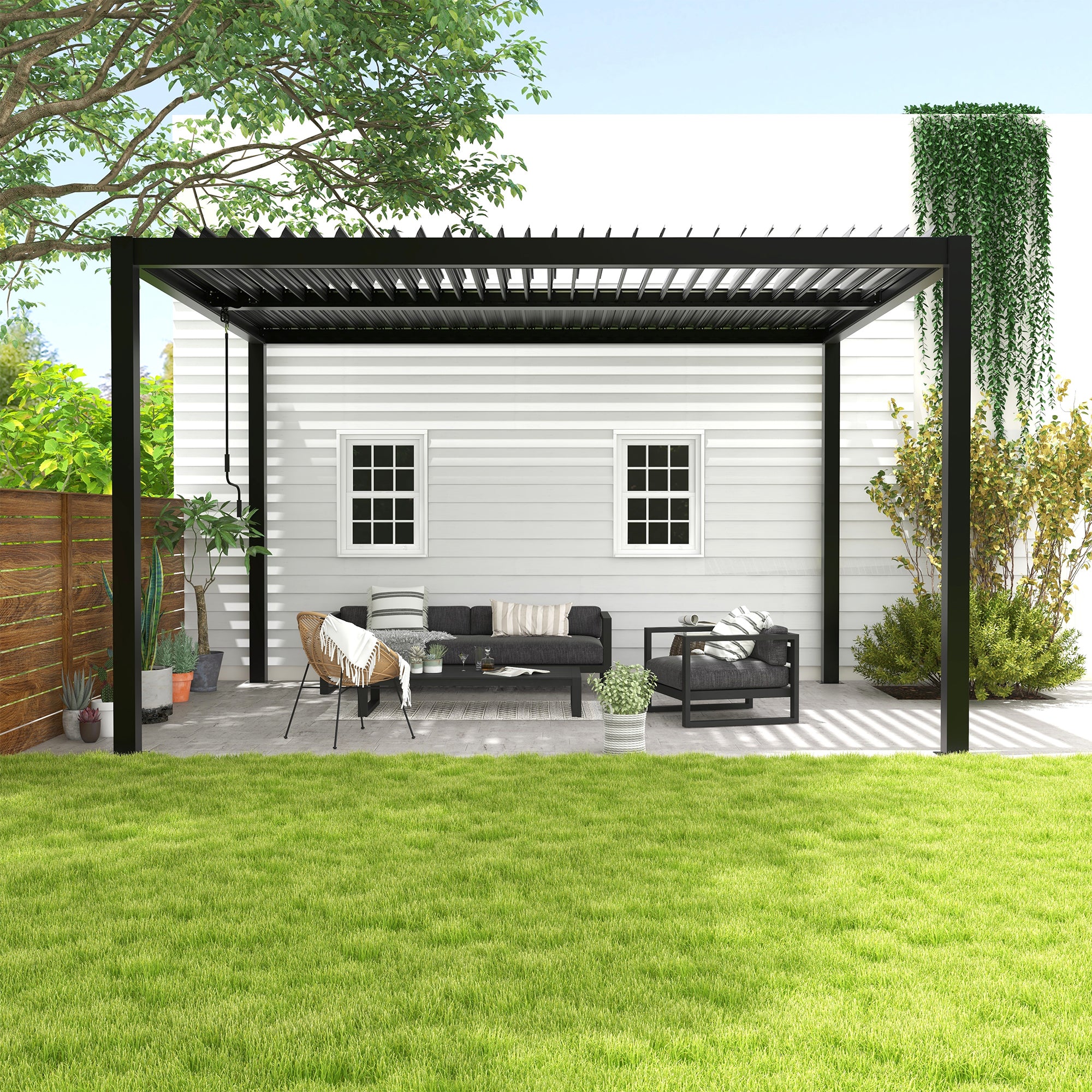 8610C Louver Pergola 10x13FT Aluminum Frame & Louvers with 2 Louvered Aluminium Sides--1