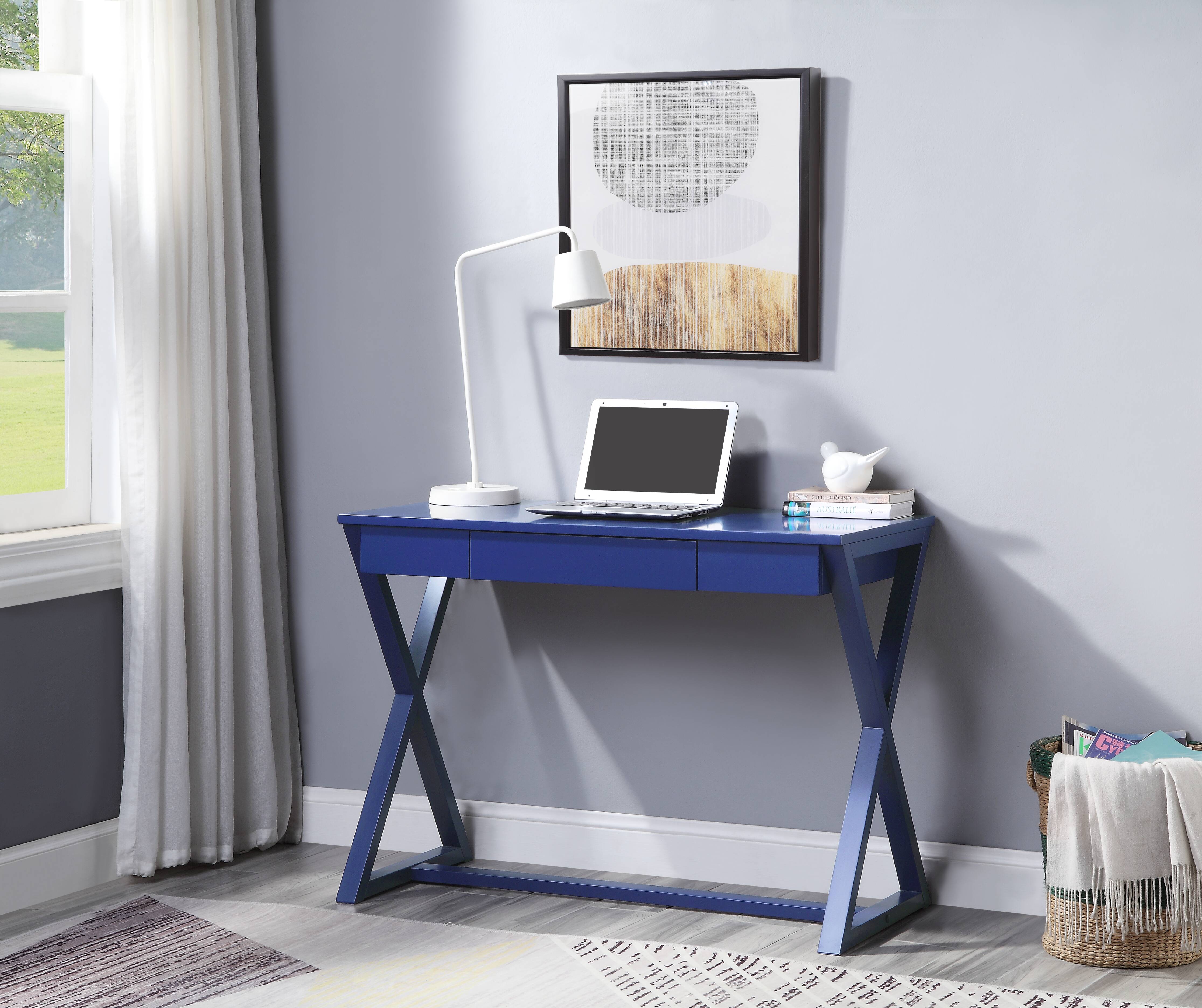 Twilight Blue 1-Drawer Writing Desk with X-shaped Base--1