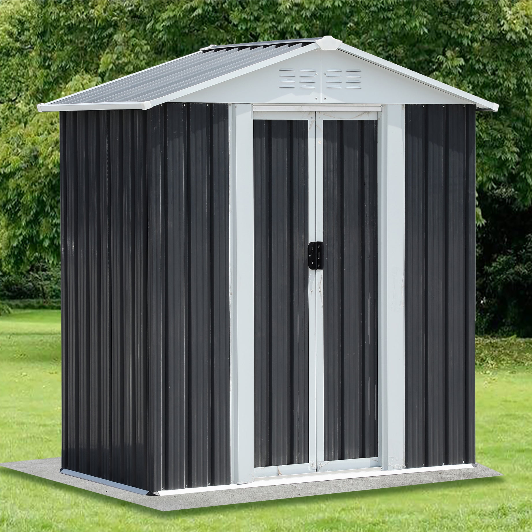 Outdoor Waterproof Garden Tool Storage Sheds 5FTx3FT Apex Roof Grey With Aluminum alloy frame And Sliding doors--1