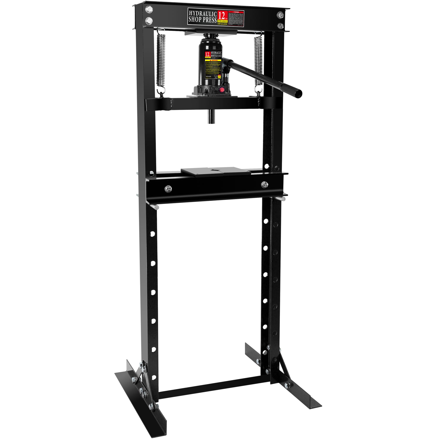 Hydraulic 12 Ton H-Frame Garage Floor Adjustable Shop Press with Plates, 12T, Black--1