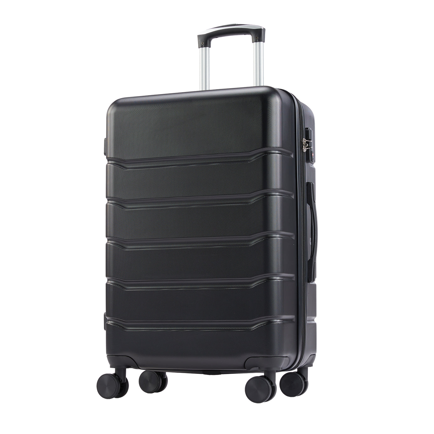 Hard sided expand suitcase with rotating wheels, TSA lock, retractable handle, black, 24"--1