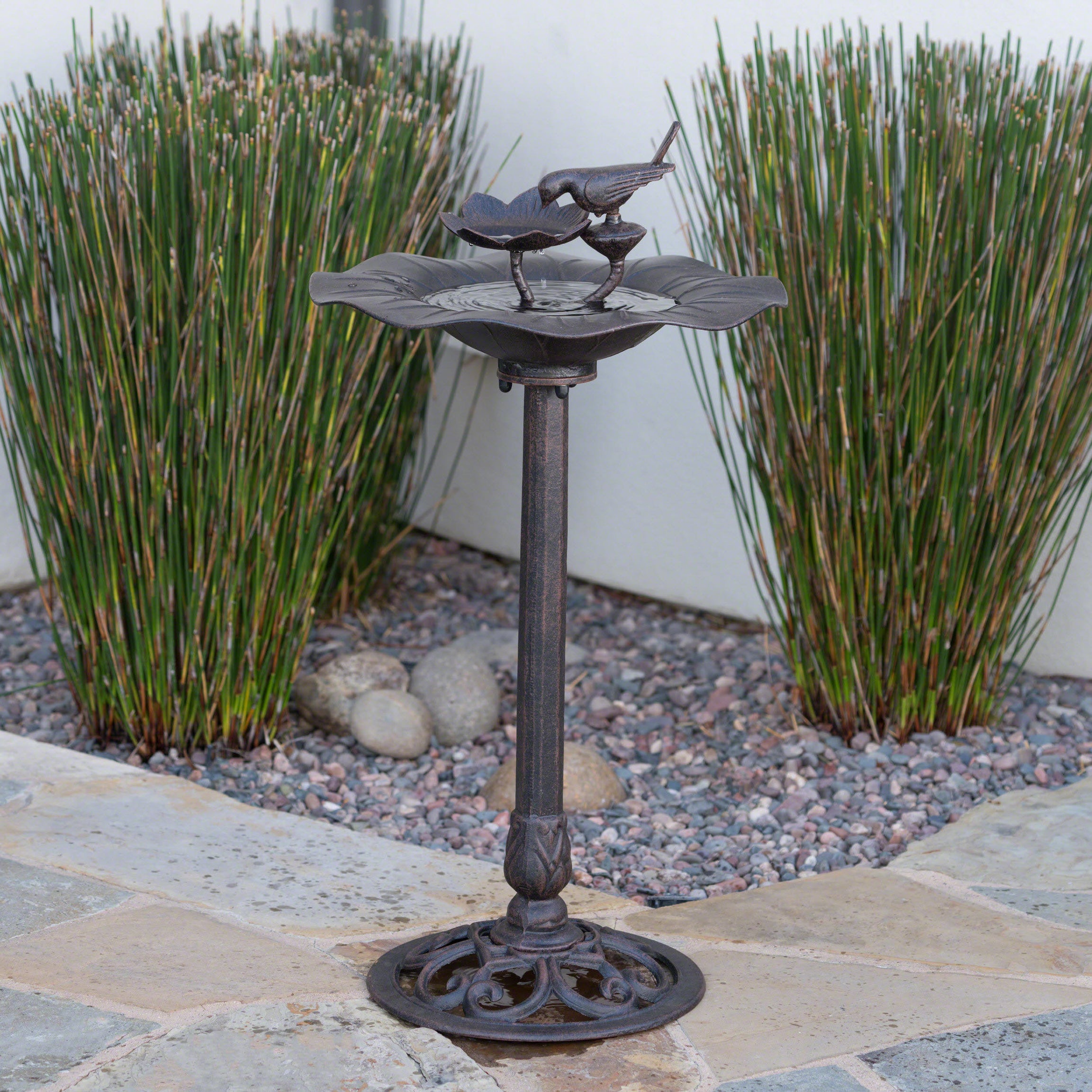 e Lancaster Outdoor Aluminum and Iron Top Bird Bath with Iron Base, Bronze--1