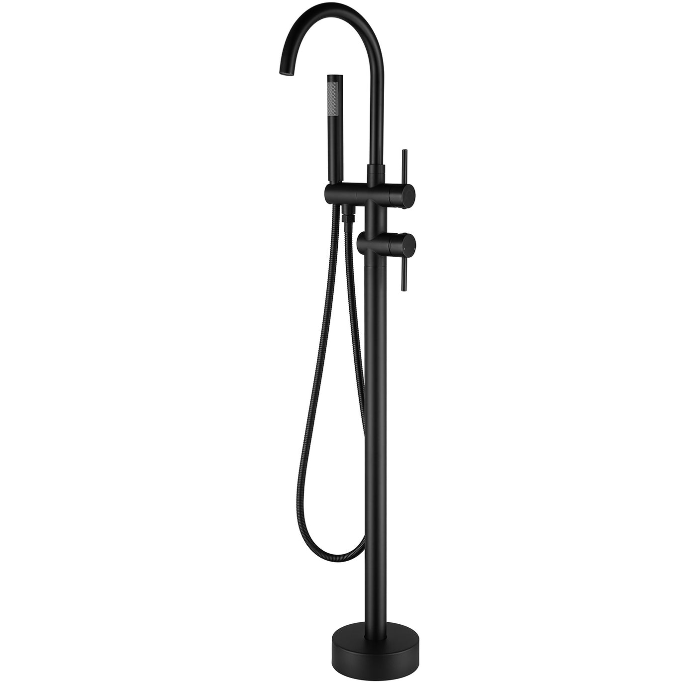 Freestanding  Matte Black Bathtub Filler with Dual Handles and Hand Shower--1