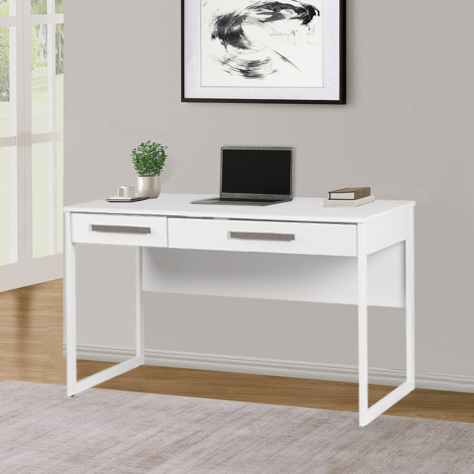 47" Writing Desk Elegant White Desk with Drawers and Shelves – Durable Computer Table Desk for Home Office, Study Table, Writing Desk for Students, Executive Office Desk with Storage--1