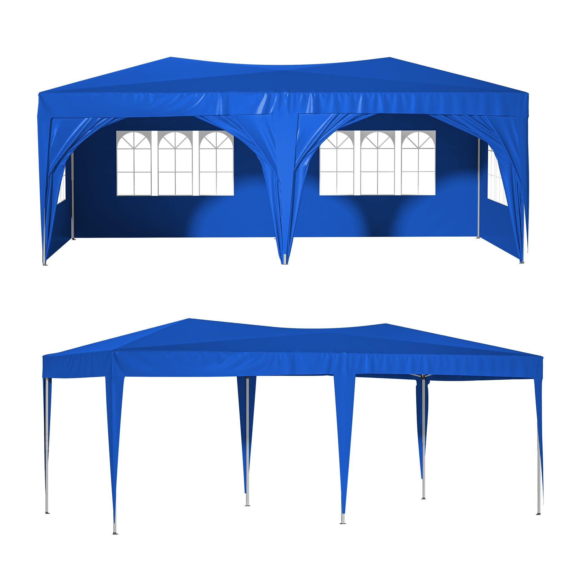 10'x20' Pop Up Canopy Tent with 6 Sidewalls, Ez Pop Up Outdoor Canopy for Parties, Waterproof Commercial Tent with 3 Adjustable Heights, Carry Bag, 6 Sand Bags, 6 Ropes and 12 Stakes, Blue--1