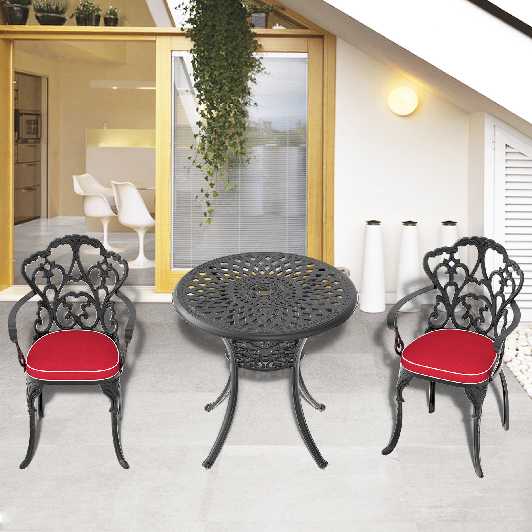 (Cushions In  Random Colors)3-Piece Set Of Cast Aluminum Patio Furniture With  Cushions--1