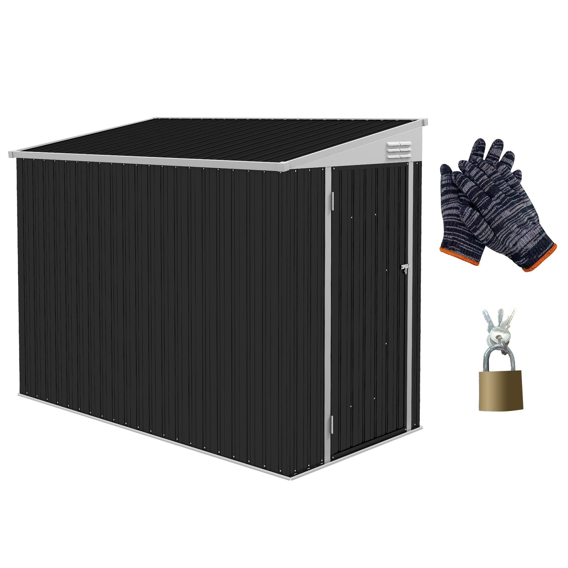 Outsunny 4' x 8' Metal Outdoor Storage Shed, Lean to Storage Shed, Garden Tool Storage House with Lockable Door and 2 Air Vents for Backyard, Patio, Lawn, Dark Gray--1