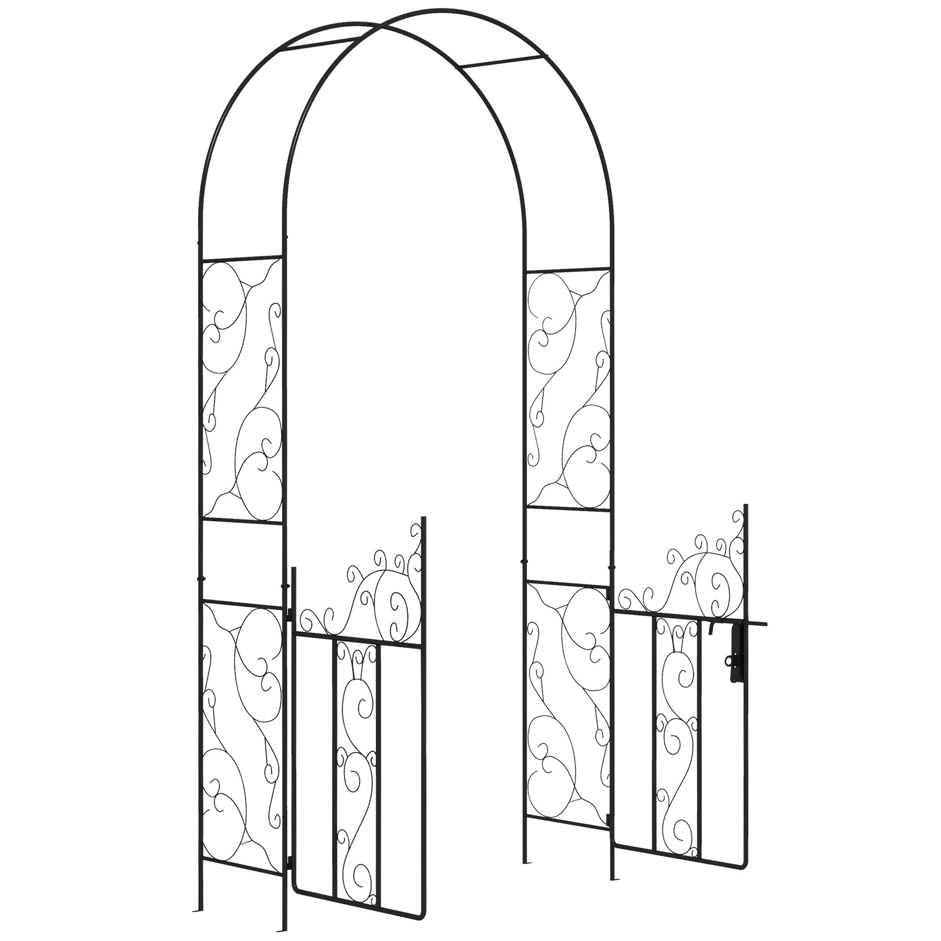 Outsunny 7.5' Metal Garden Arch with Gate, Garden Arbor Trellis for Climbing Plants, Roses, Vines, Wedding Arch for Outdoor Garden, Lawn, Backyard, Black--1