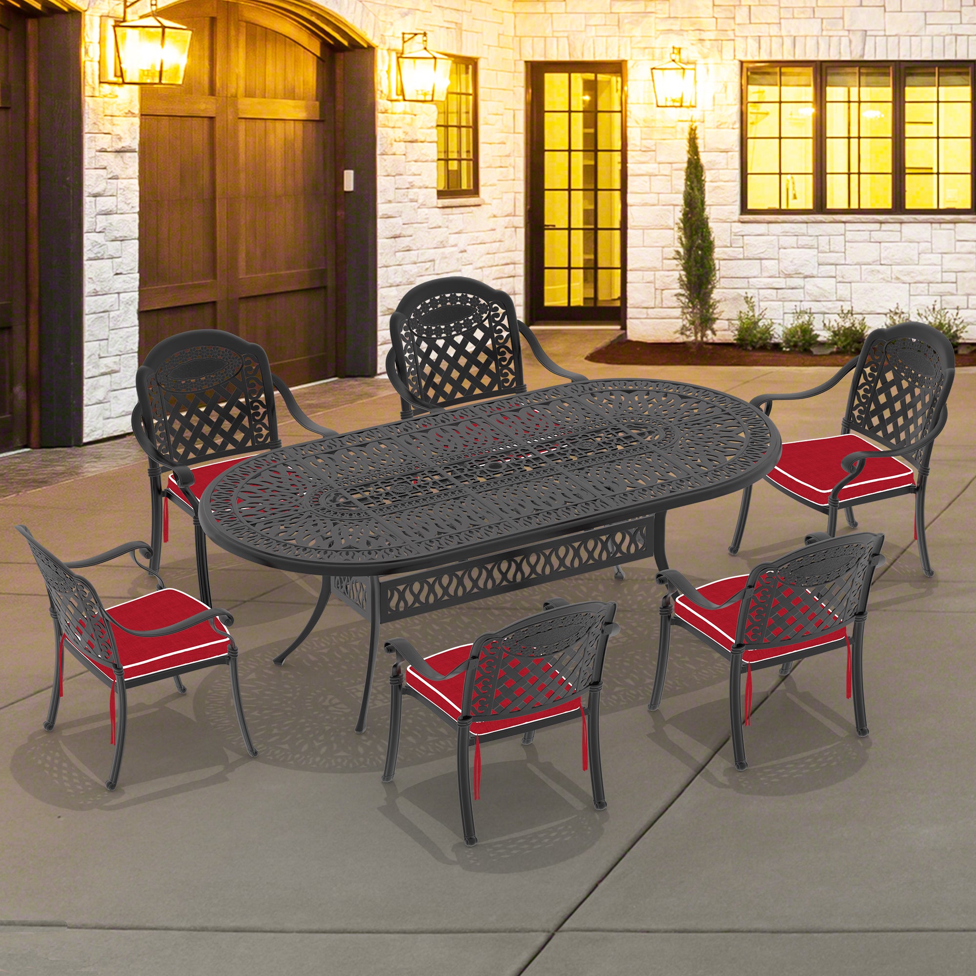 (Cushions In  Random Colors)7-Piece Set Of Cast Aluminum Patio Furniture With  Cushions--1