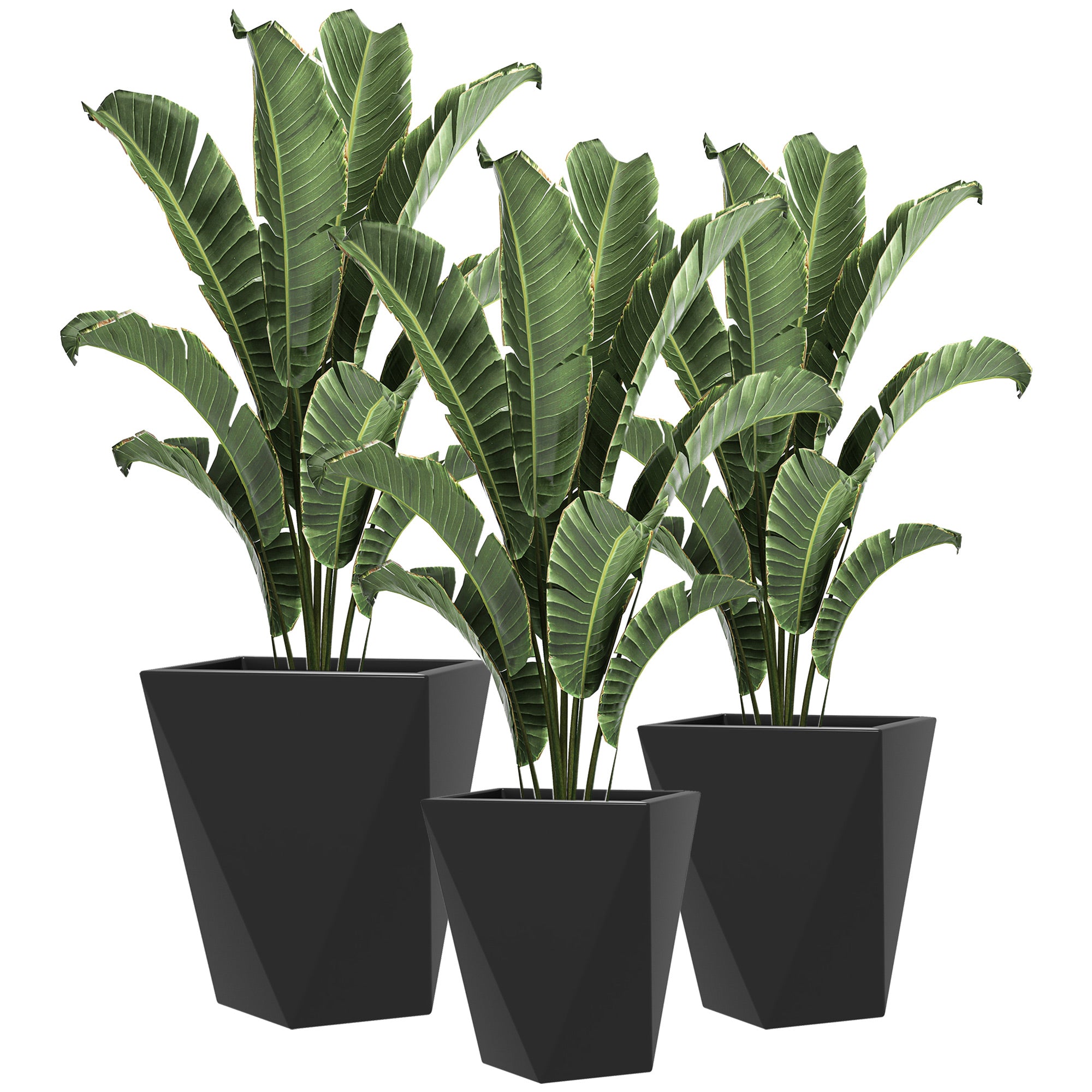 Outsunny Set of 3 Tall Planters, 18", 15.25", 11.75", MgO Indoor Outdoor Planters with Drainage Holes, Stackable Flower Pots for Garden, Patio, Balcony, Front Door, Black--1