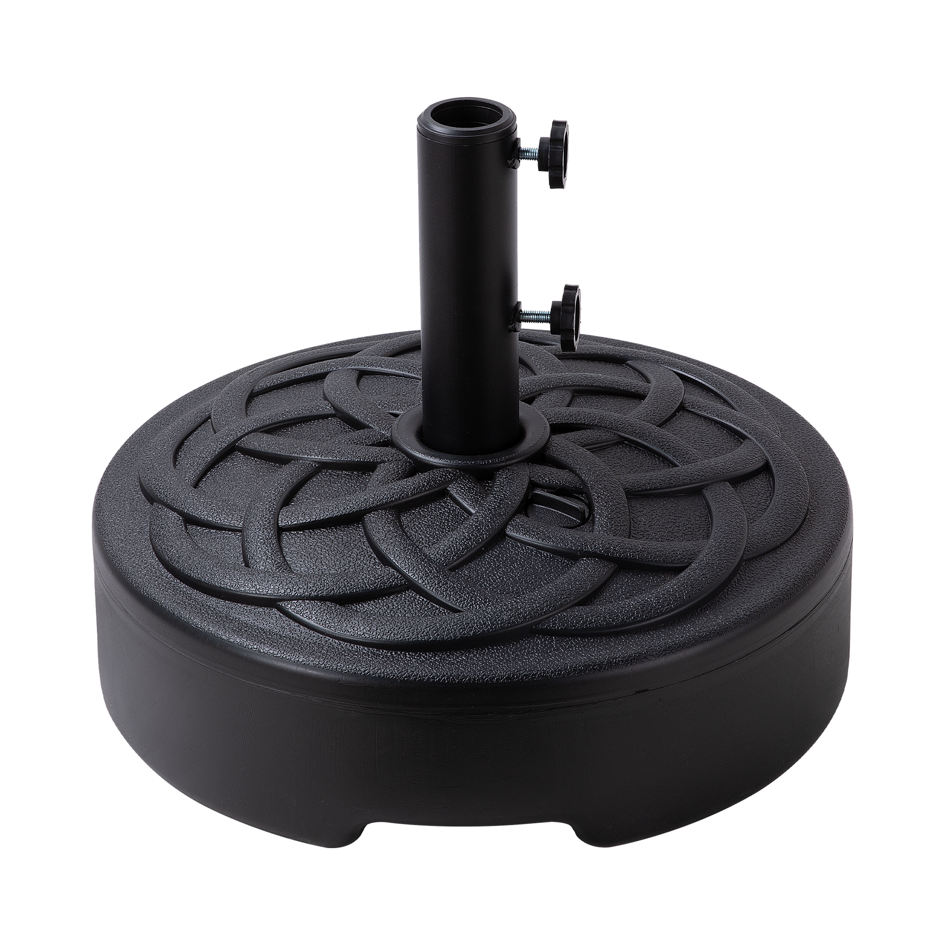 Round Patio Umbrella Base with Wheels, Outdoor Umbrella Stand for Universal Umbrella Pole, Water or Sand Filled, 50lbs Weight Capacity - Black--1