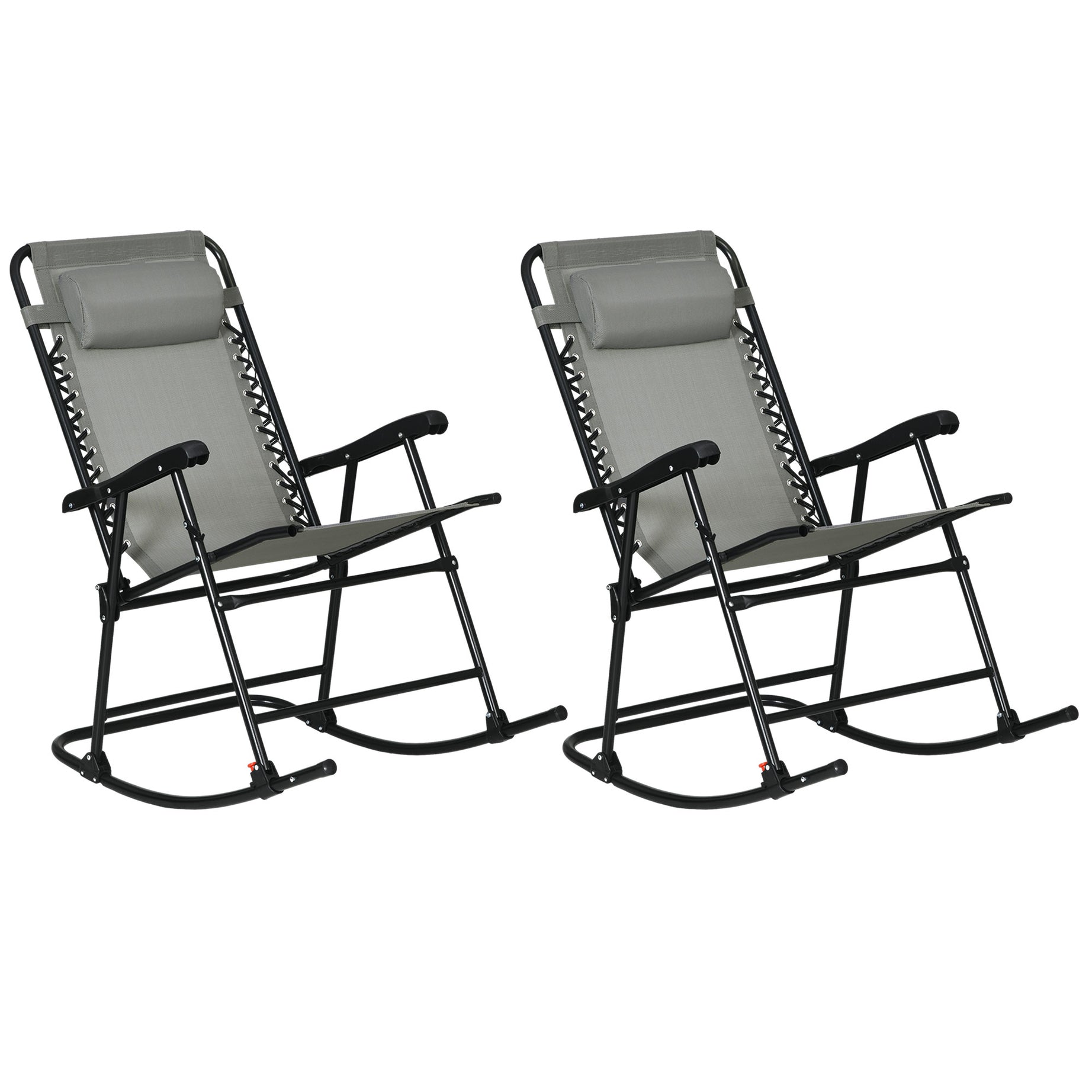 Outsunny 2 Piece Outdoor Rocking Chair Set, Patio Folding Lawn Rocker Set with Headrests for Yard, Patio, Deck, Backyard, Gray--1