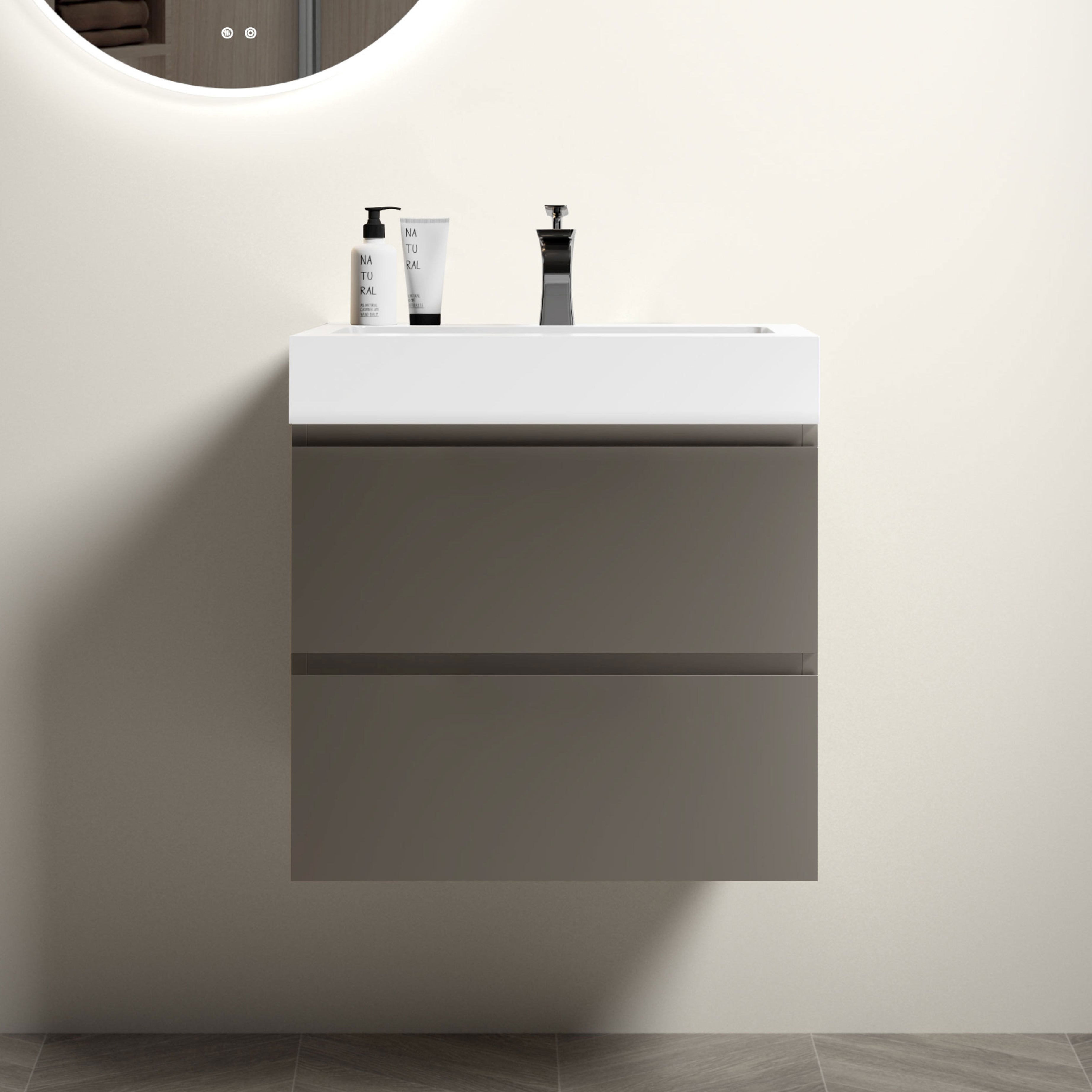 Alice 24" Gray Bathroom Vanity with Sink, Large Storage Wall Mounted Floating Bathroom Vanity for Modern Bathroom, One-Piece White Sink Basin without Drain and Faucet, Pre-assembled--1