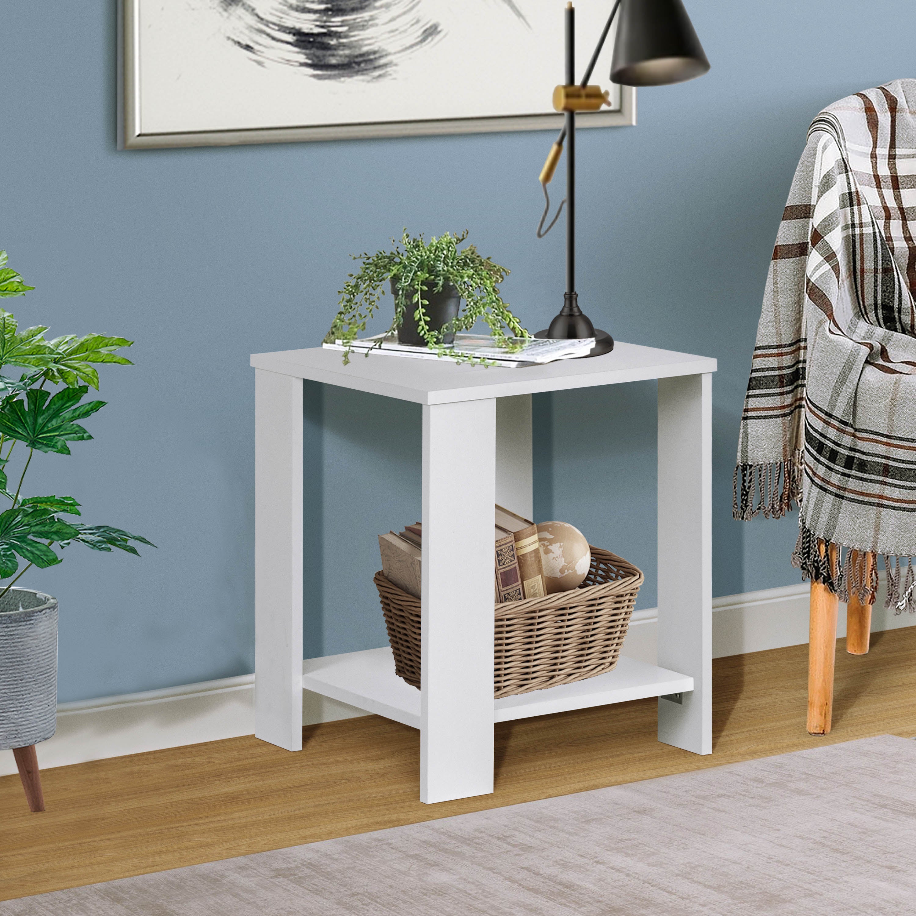 "END TABLE (1SET OF 2TABLE)""Modern White Side Table with Lower Shelf – Sleek, Space-Saving End Table for Living Room or Bedroom--1