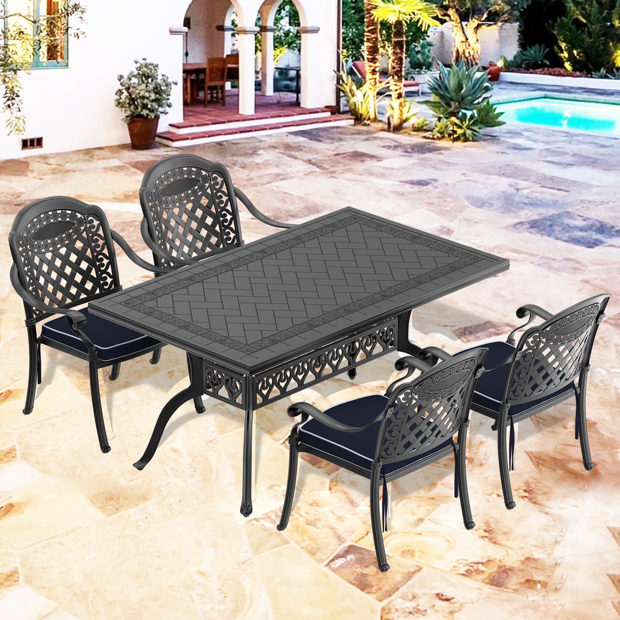 (Cushions In  Random Colors)5-Piece Set Of Cast Aluminum Patio Furniture With  Cushions--1