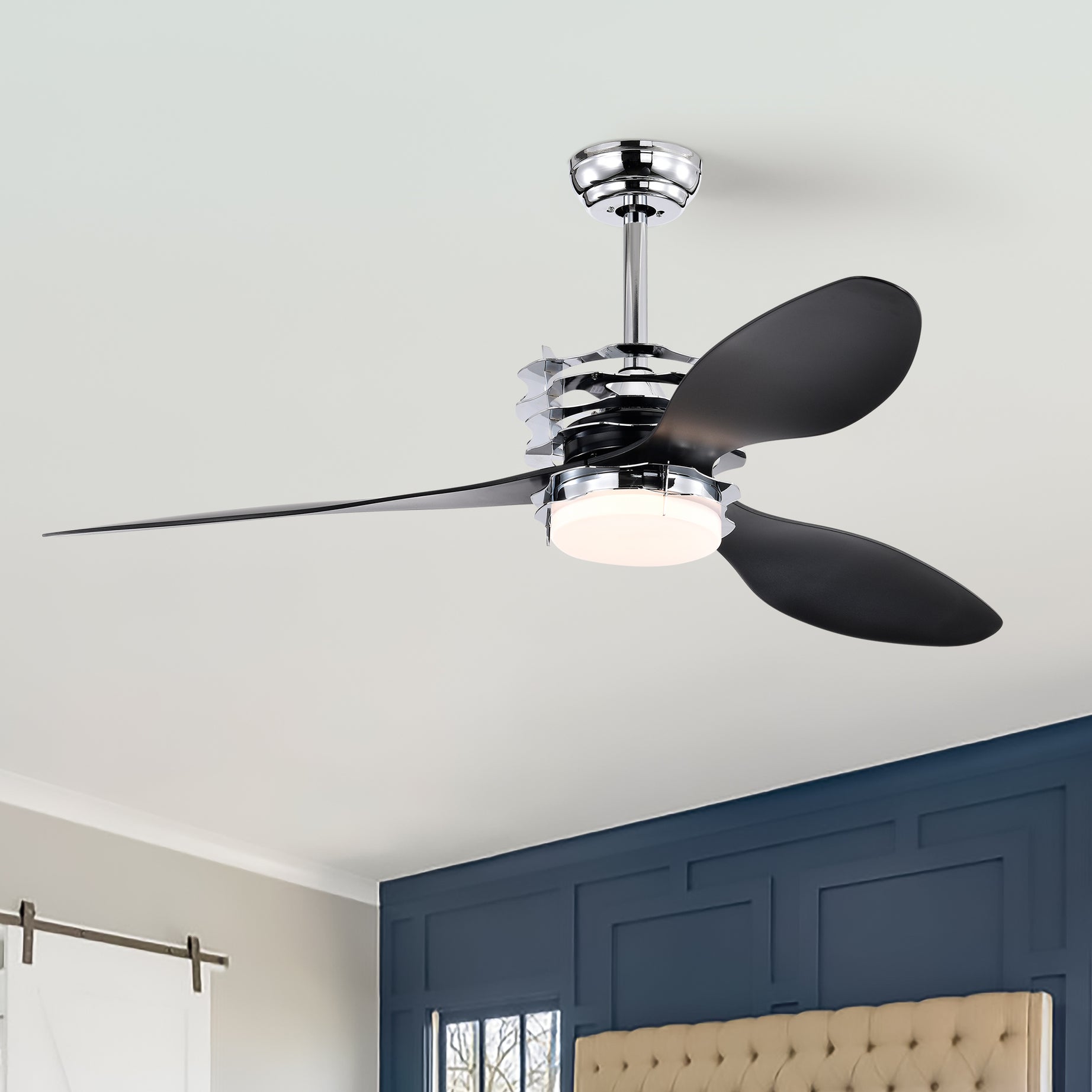 52'' ABS Blades Ceiling Fan with Lights and Remote (6 Speeds Adjustable) , DC Motor Modern Ceiling Fan with 3 ABS Fan Blades & 2 Down Rods, Indoor Ceiling Fan with Light for Home Use--1