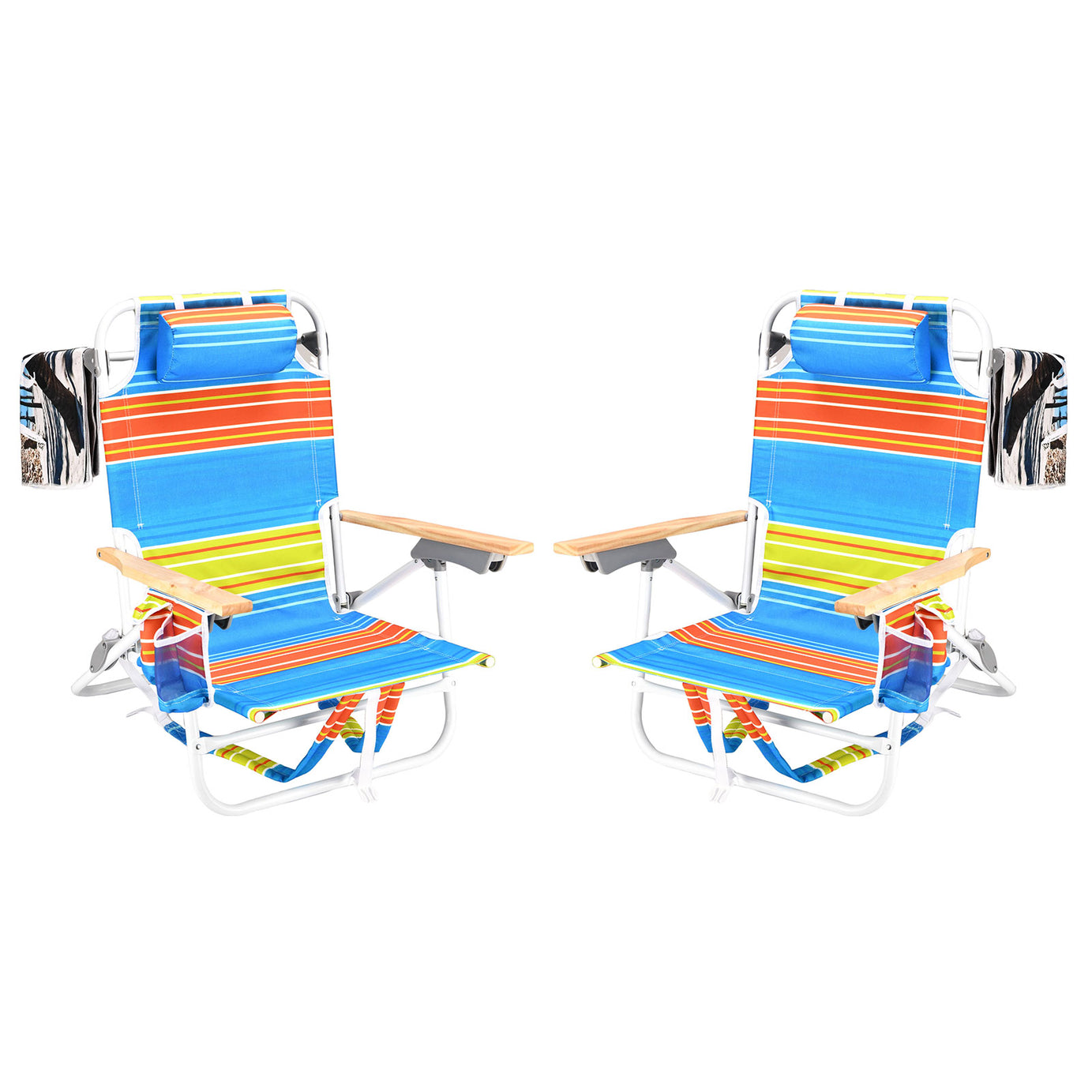 2PCS Backpack Beach Chairs for Adults Beach towel backpack beach chairs for adults 5 position chair with pouch folding lightweight positions back pack 13 inch high--1