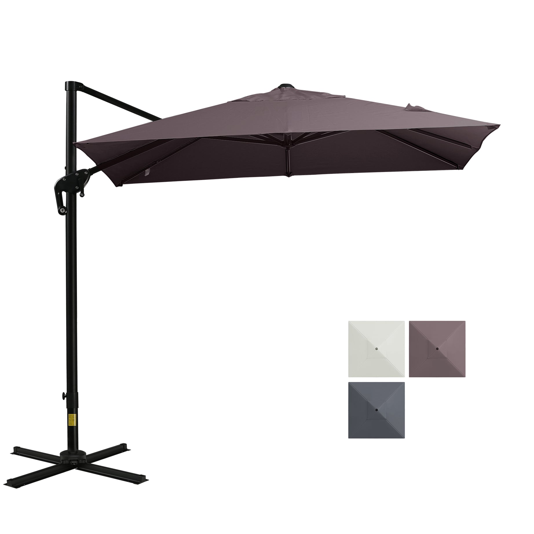 Outsunny 8FT Cantilever Patio Umbrella, Square Outdoor Offset Umbrella with 360° Rotation, Aluminum Hanging Umbrella with 3-Position Tilt, Crank & Cross Base for Garden, Brown--1