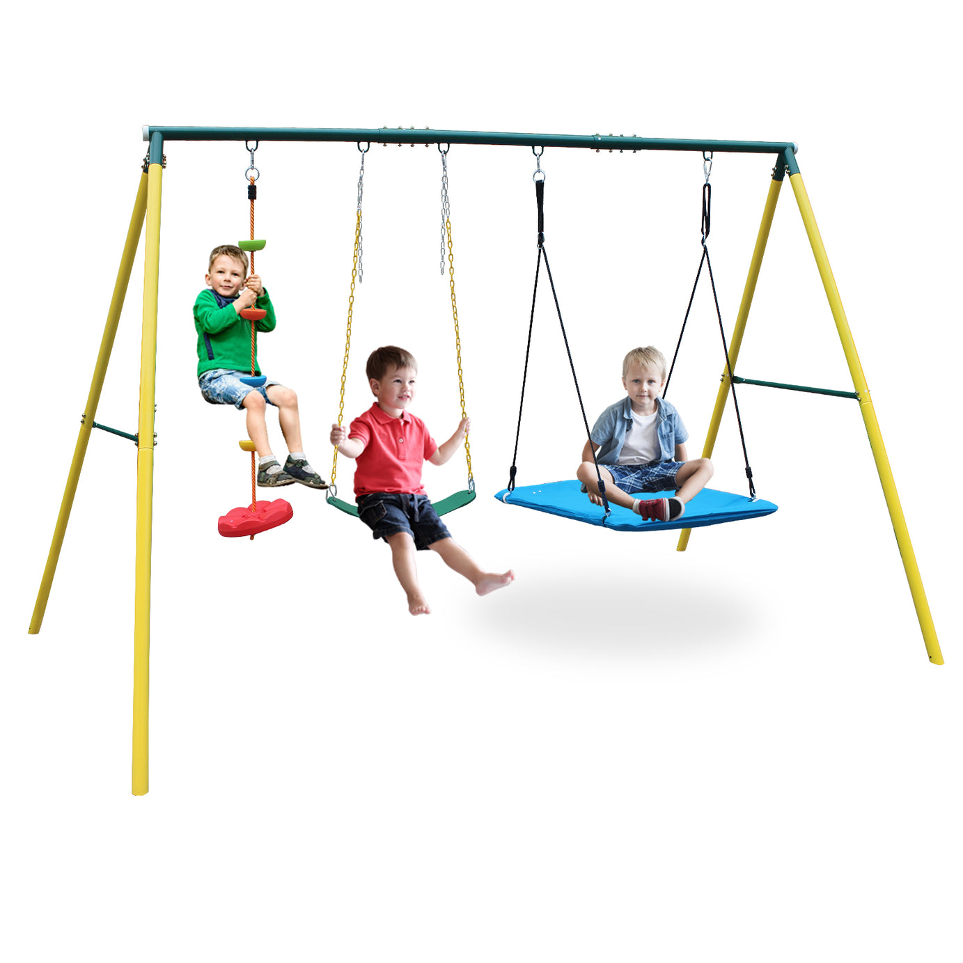 Indoor/Outdoor Metal Swing Set with Safety Belt for Backyard--1