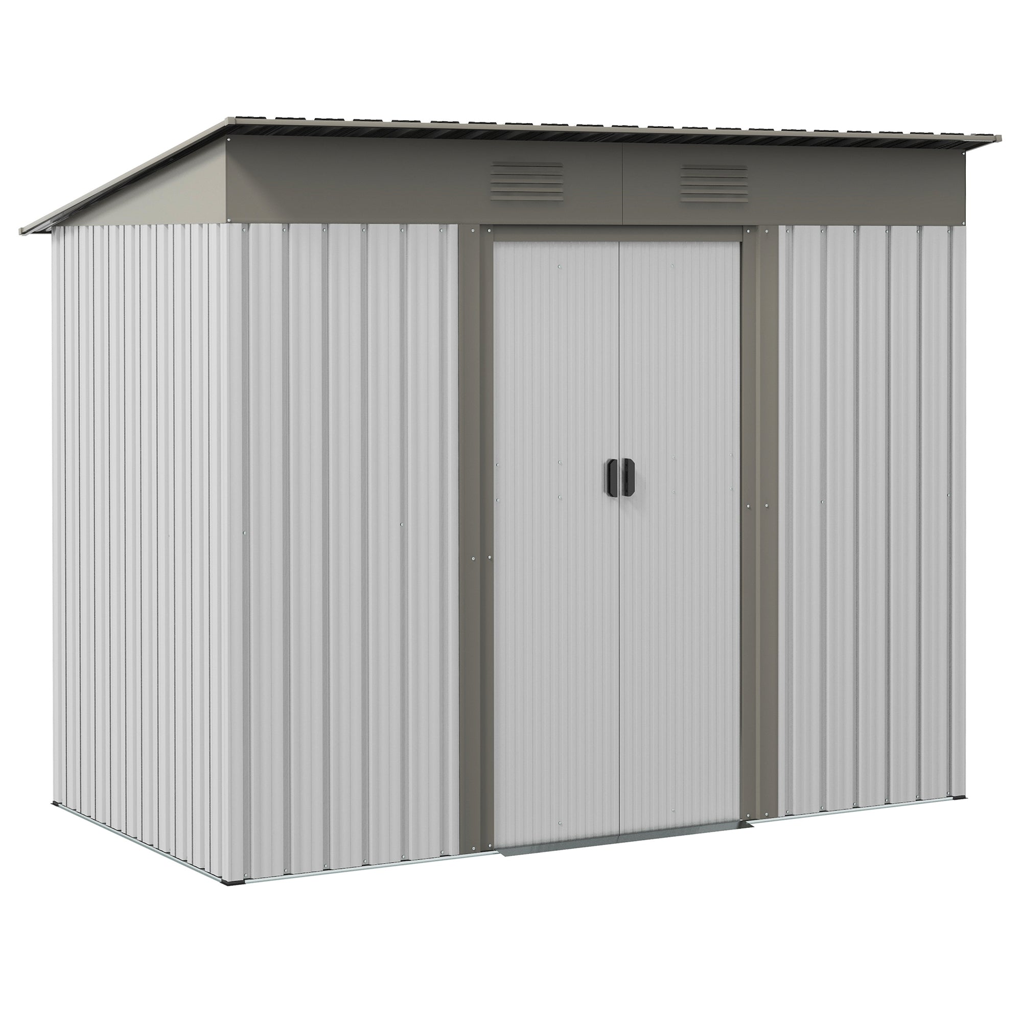 Outsunny 7' x 4' Metal Lean to Garden Shed, Outdoor Storage Shed, Garden Tool House with Double Sliding Doors, 2 Air Vents for Backyard, Patio, Lawn, Silver--1