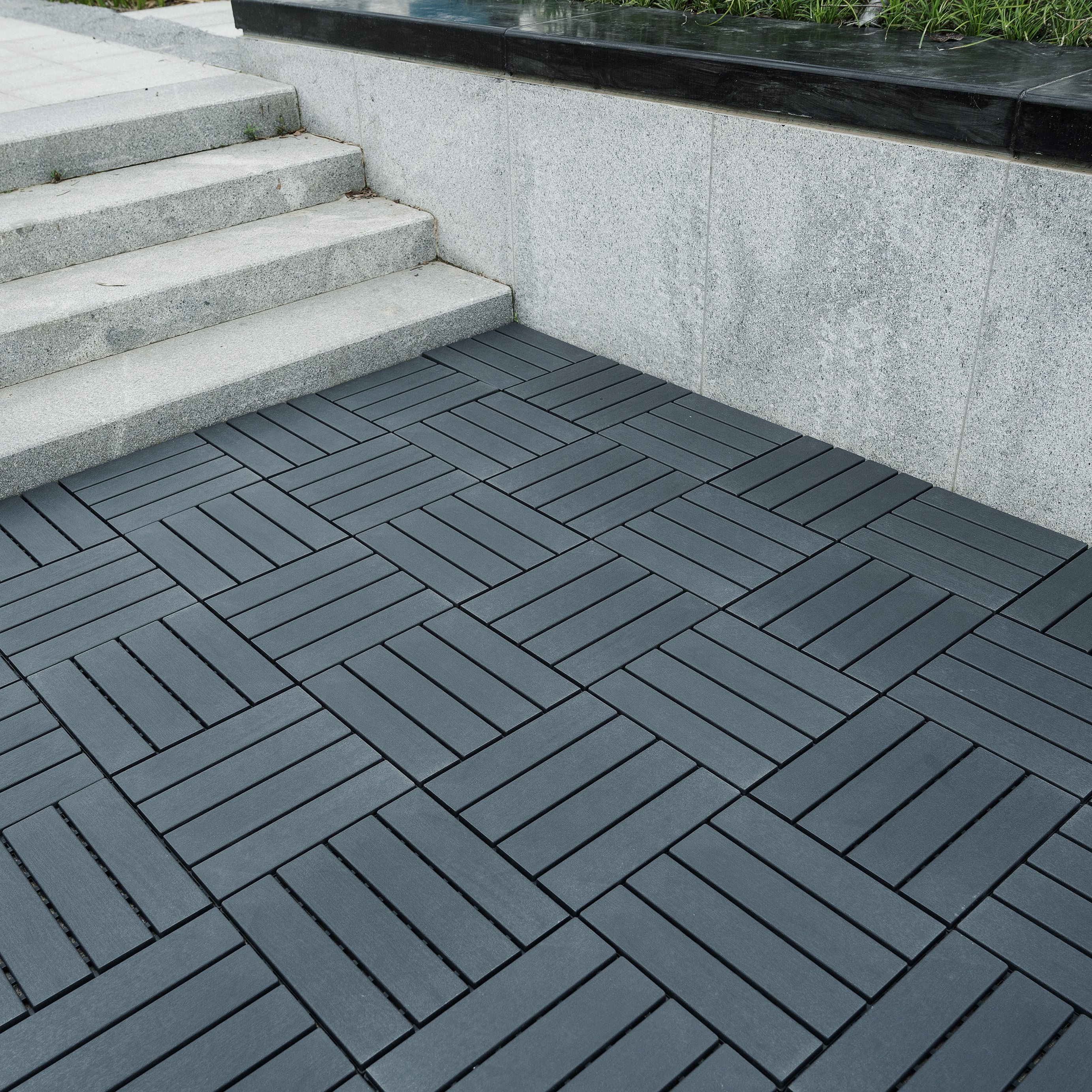 Plastic Interlocking Deck Tiles,44 Pack Patio Deck Tiles,12"x12" Square Waterproof Outdoor All Weather Use, Patio Decking Tiles for Poolside Balcony Backyard, Grey--1