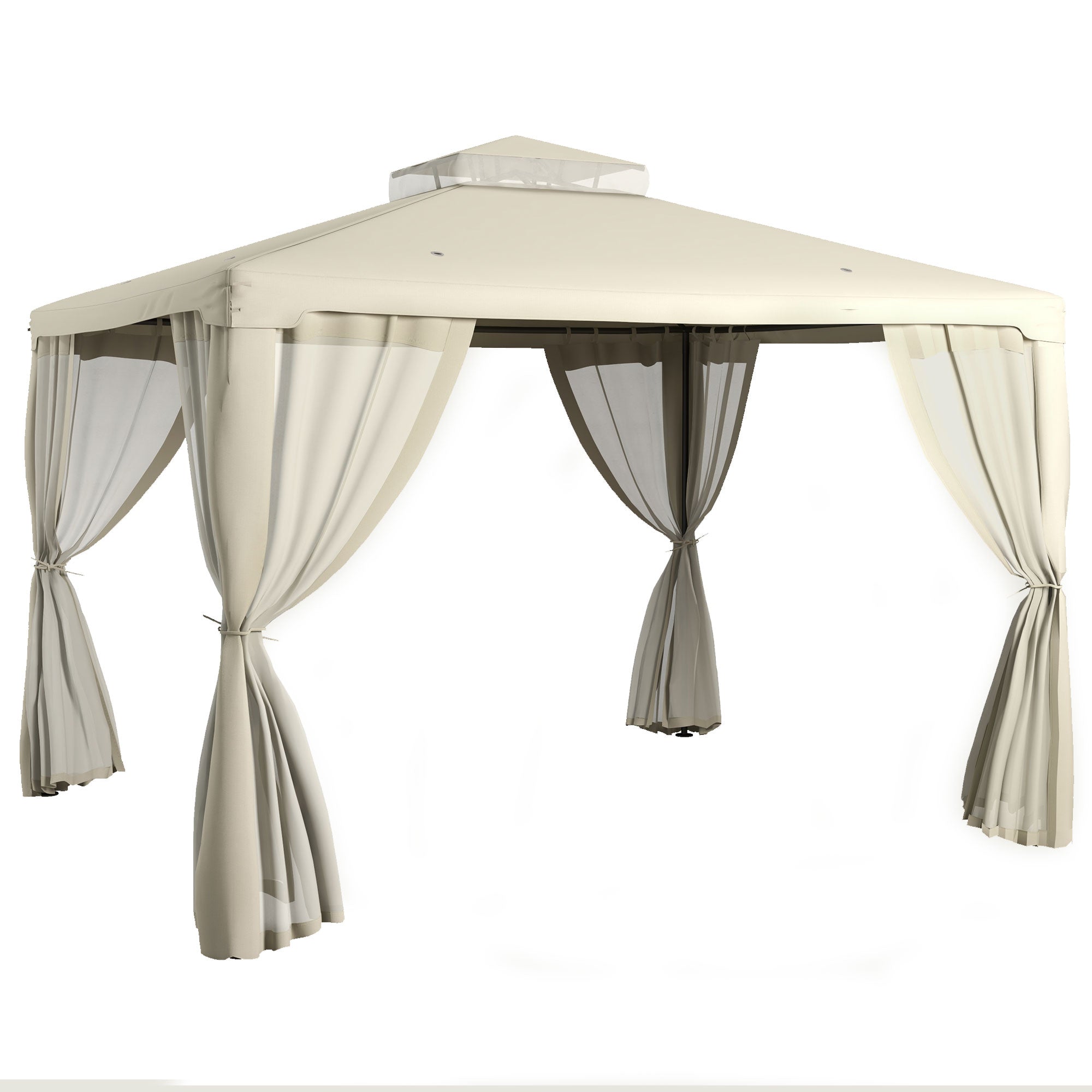 Outsunny 9.6' x 11.6' Patio Gazebo, Outdoor Canopy Shelter with 2-Tier Roof and Netting, Steel Frame for Garden, Lawn, Backyard, and Deck, Cream White--1