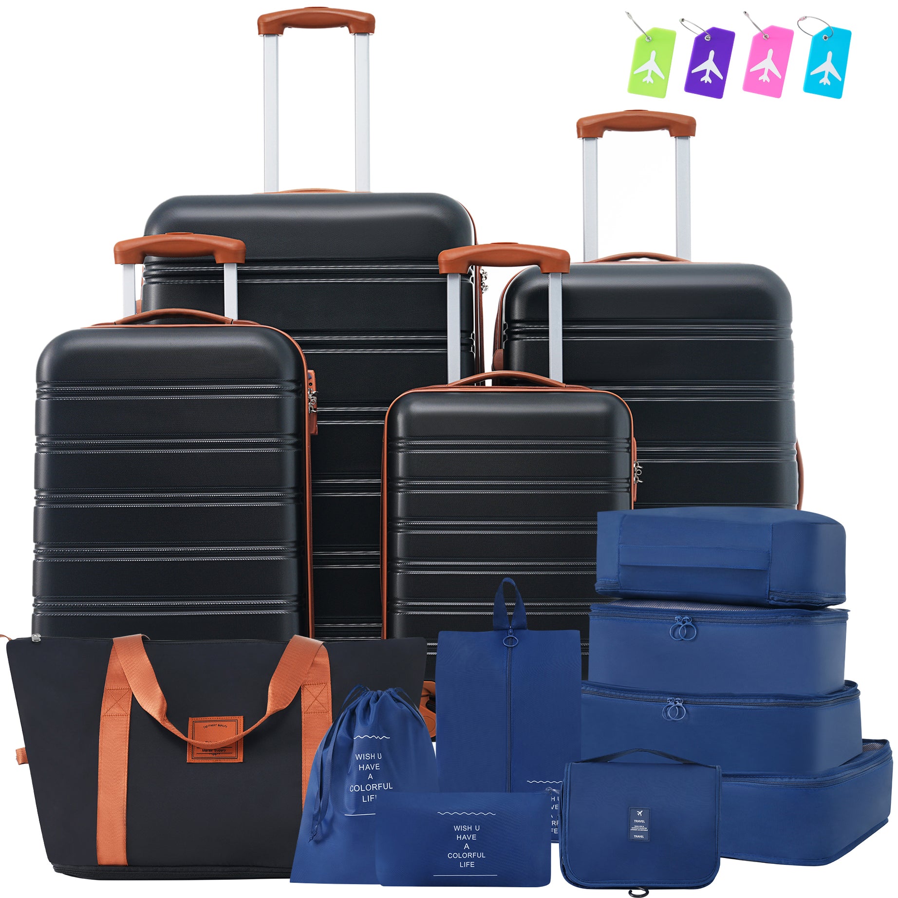 Hardshell Luggage Sets 4 pcs + Bag Spinner Suitcase with TSA Lock Lightweight-16"+20"+24"+28" Luggages--1