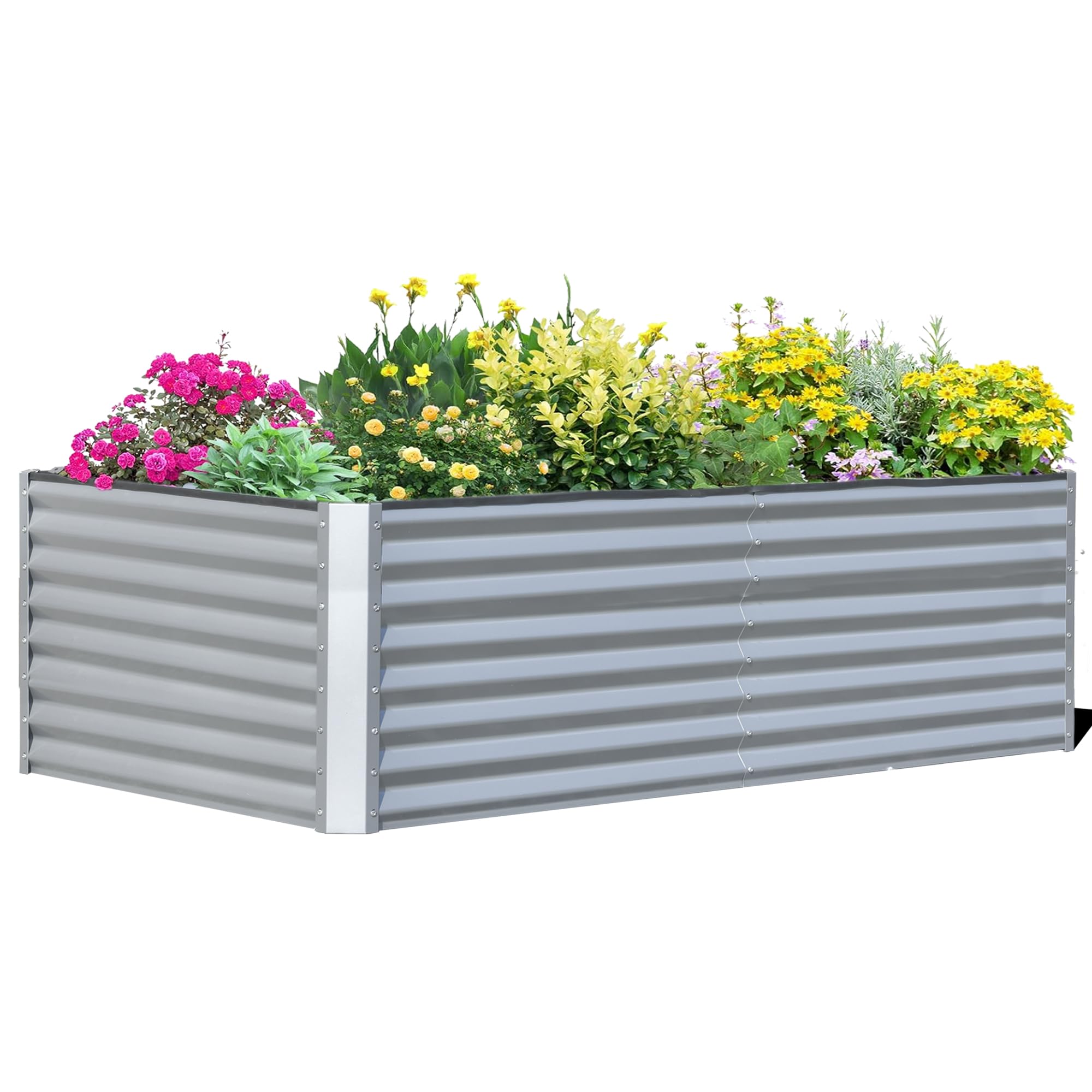 8x4x2 ft Galvanized Raised Garden Bed, Outdoor Planter Garden Boxes Large Metal Planter Box for Gardening Vegetables Fruits Flowers,Silver--1