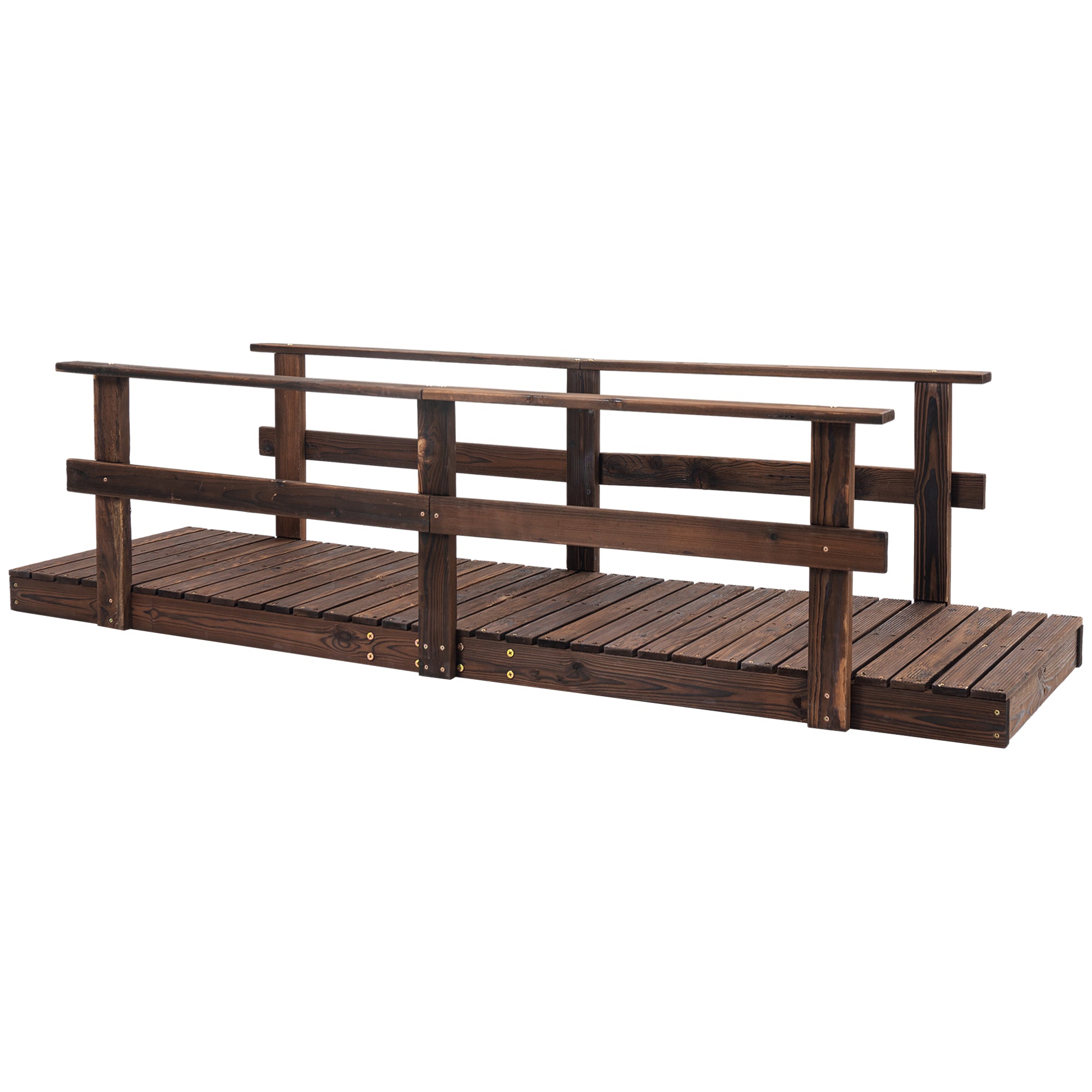 Outsunny 7' Wooden Garden Bridge with Safety Rails, Backyard Footbridge for Ponds, Creeks, Streams, Stained Finish--1