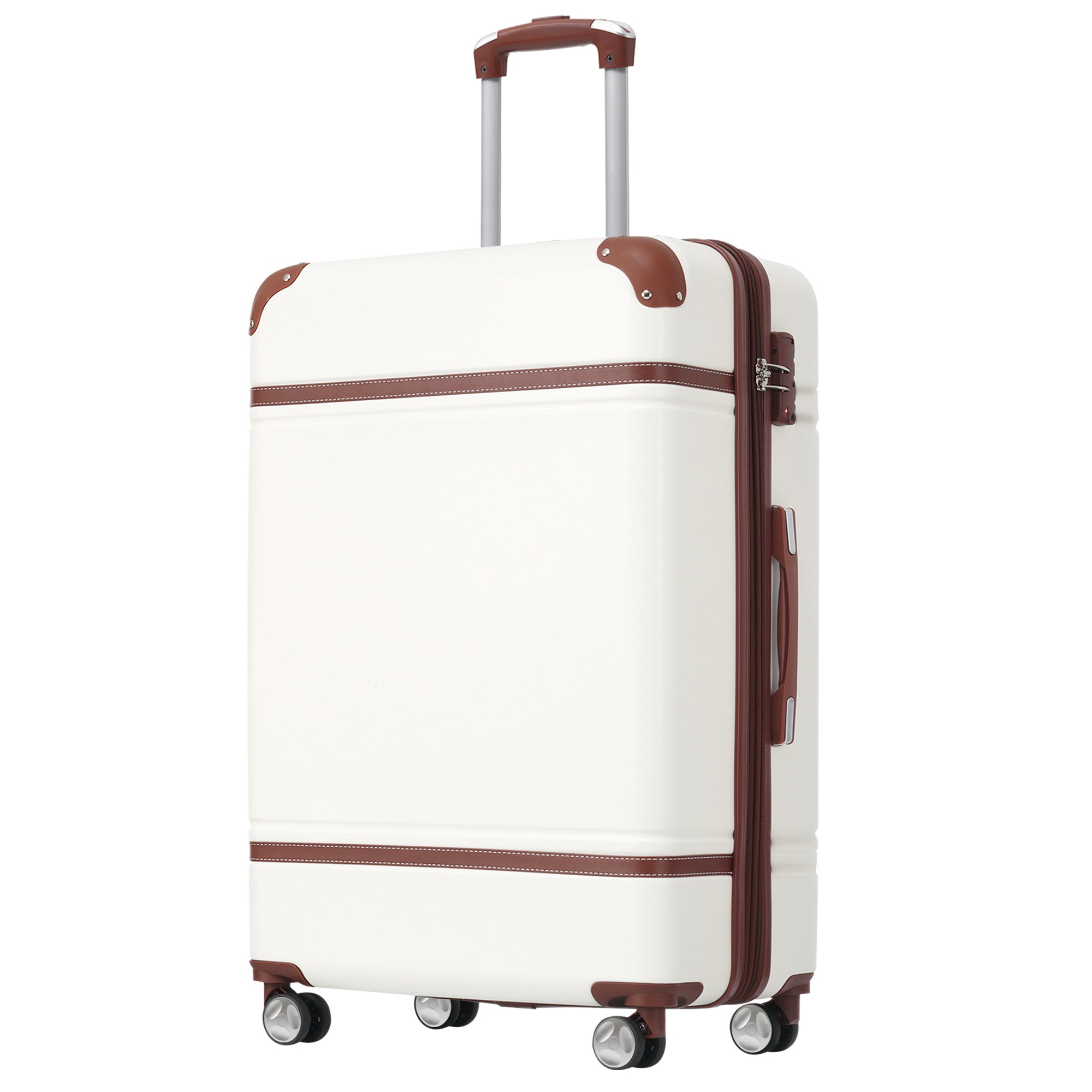 Hardshell Luggage with TSA lock , 24" Expandable Lightweight Suitcase with Spinner Wheels, Single Vintage Luggage,White--1