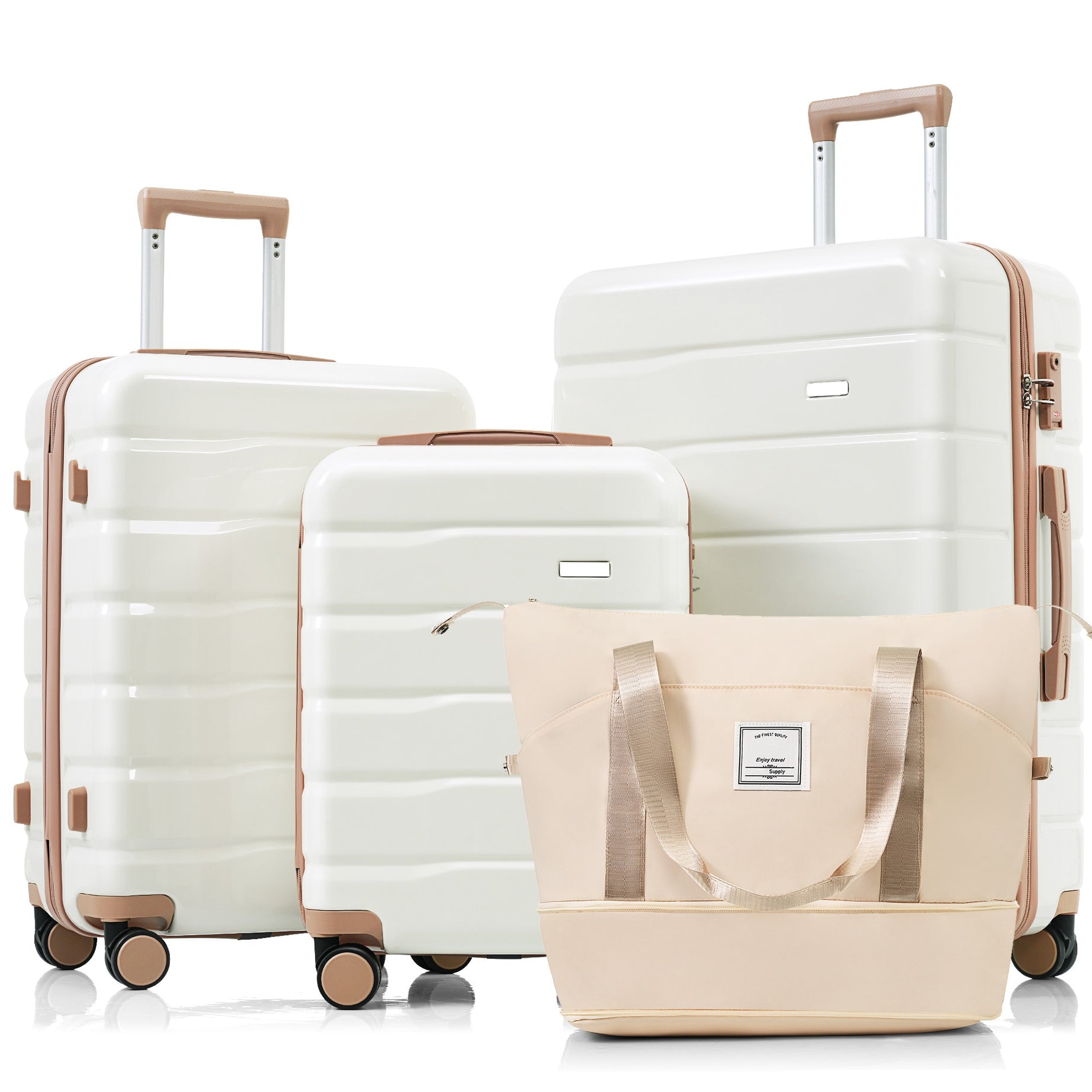 Luggage Sets 4 Piece, ABS Durable Suitcase with Travel Bag, ABS Hard Shell Luggage with Spinner Wheels, ivory and golden--1