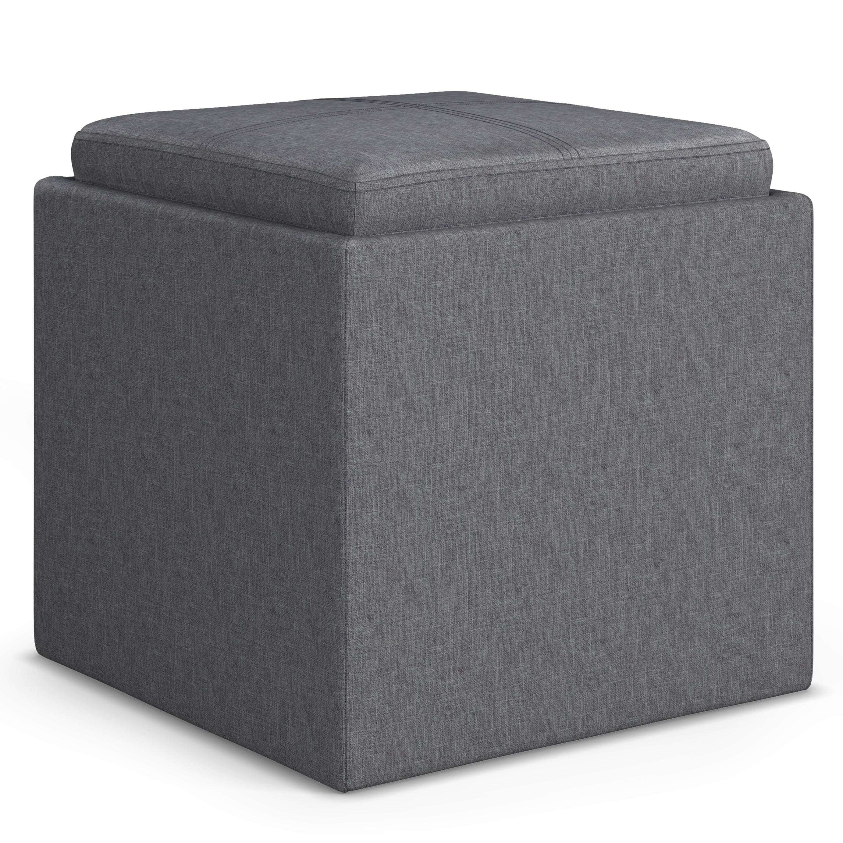 Rockwood - Cube Storage Ottoman with Tray - Slate Grey--1