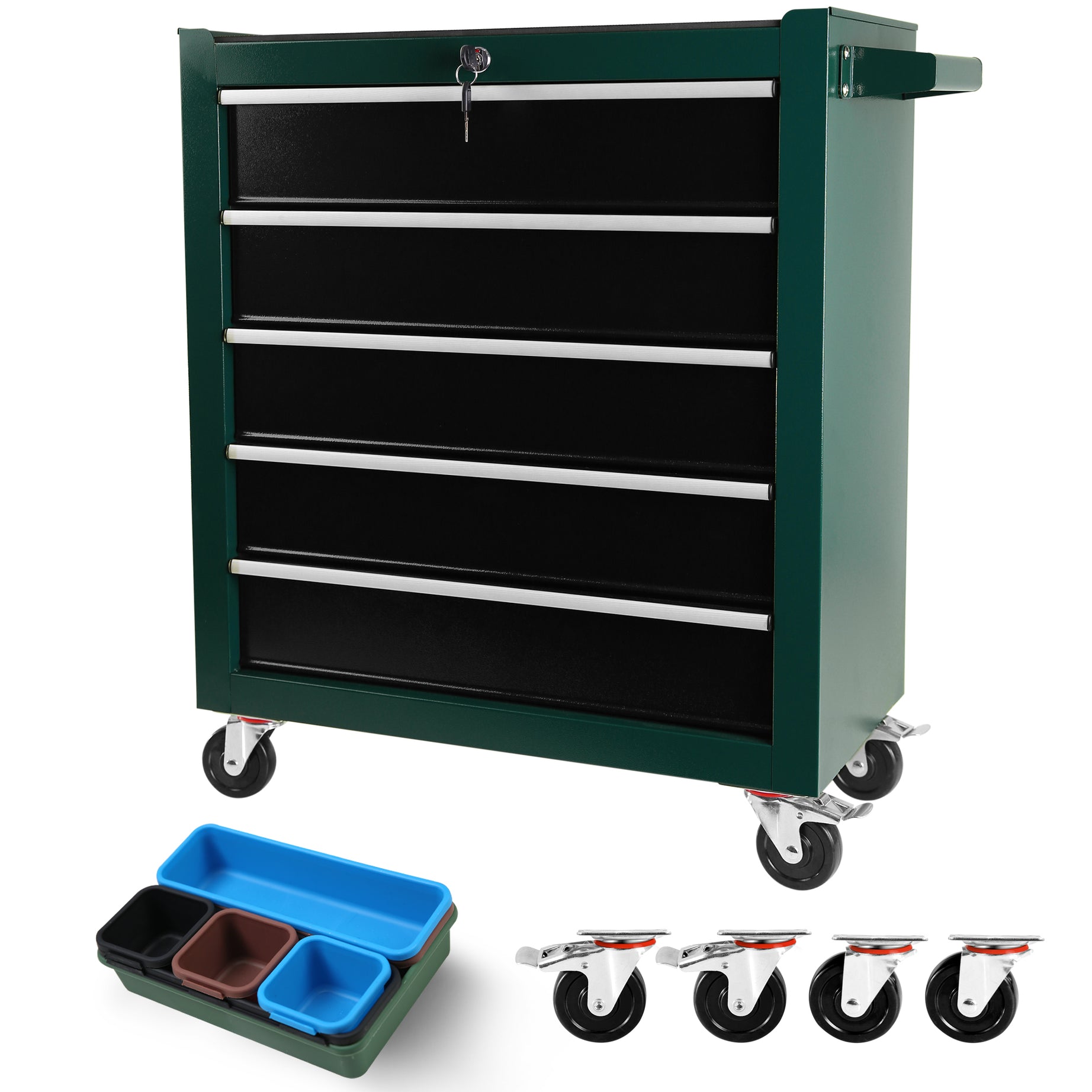 5-Drawers Rolling Tool Chest,Tool Cabinet on Wheels with Keyed Locking System and Drawer Liners,Tool Chest with Link Buckle and can be Combined to Large Cabinet Set,for Warehouse,Garage--1