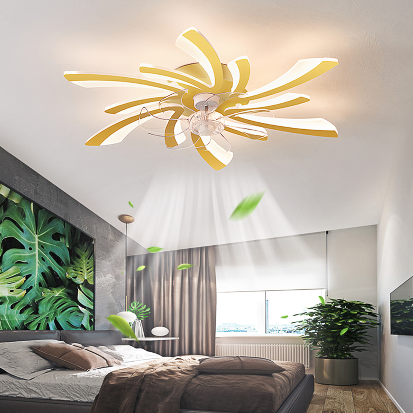 31Inches Ceiling Fan with Lights Remote Control Dimmable LED, 6 Gear Wind Speed Fan Light--1