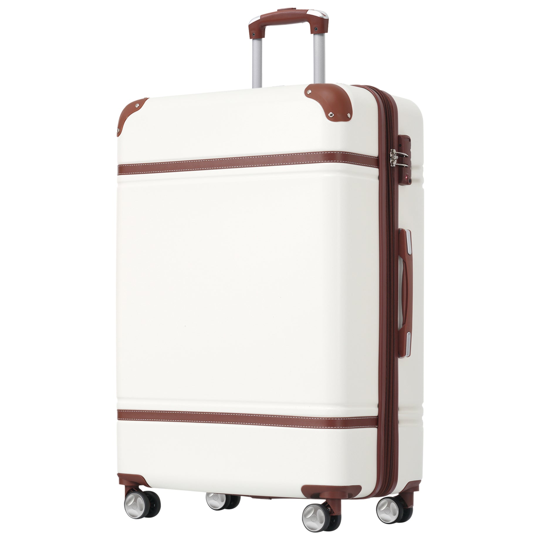 Hardshell Luggage with TSA lock , 28" Expandable Lightweight Suitcase with Spinner Wheels, Single Vintage Luggage,White--1