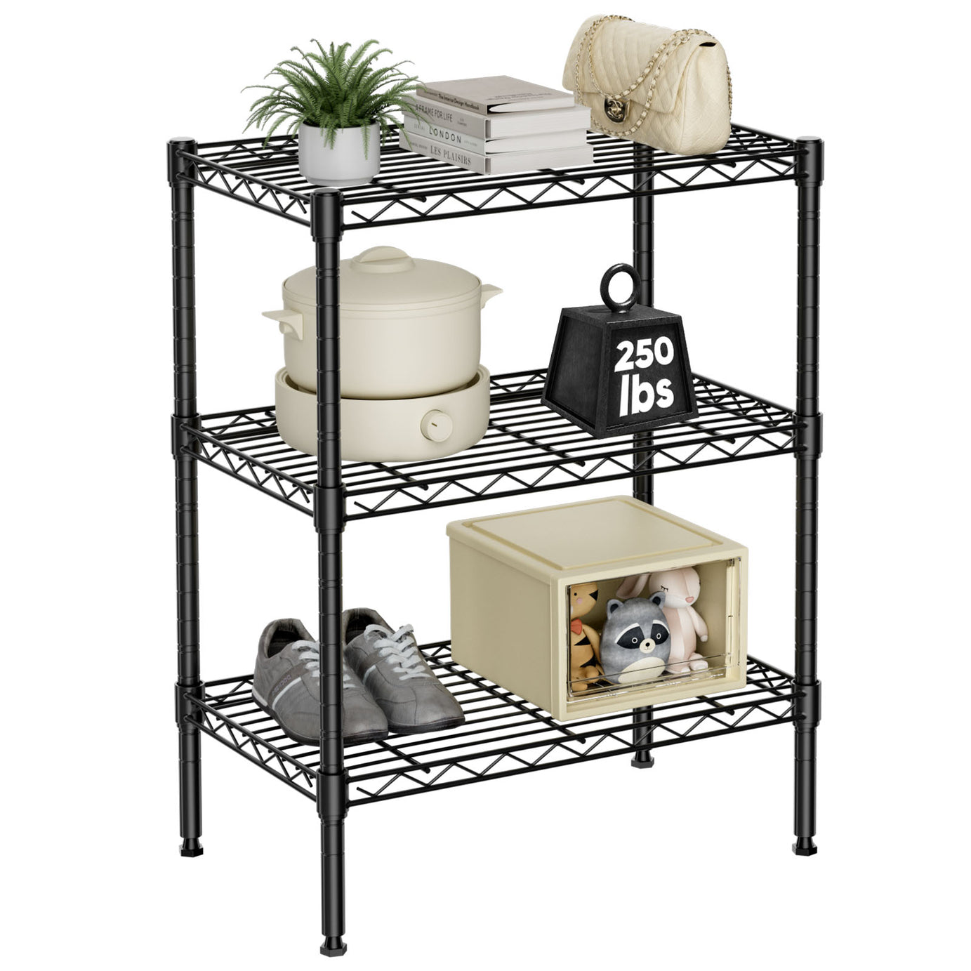 Storage Shelving Unit, Adjustable Metal Wire Racks Heavy Duty Standing Shelf Organizer for Kitchen, Closet, Pantry, Garage, Bathroom, Laundry,3-Tier--1