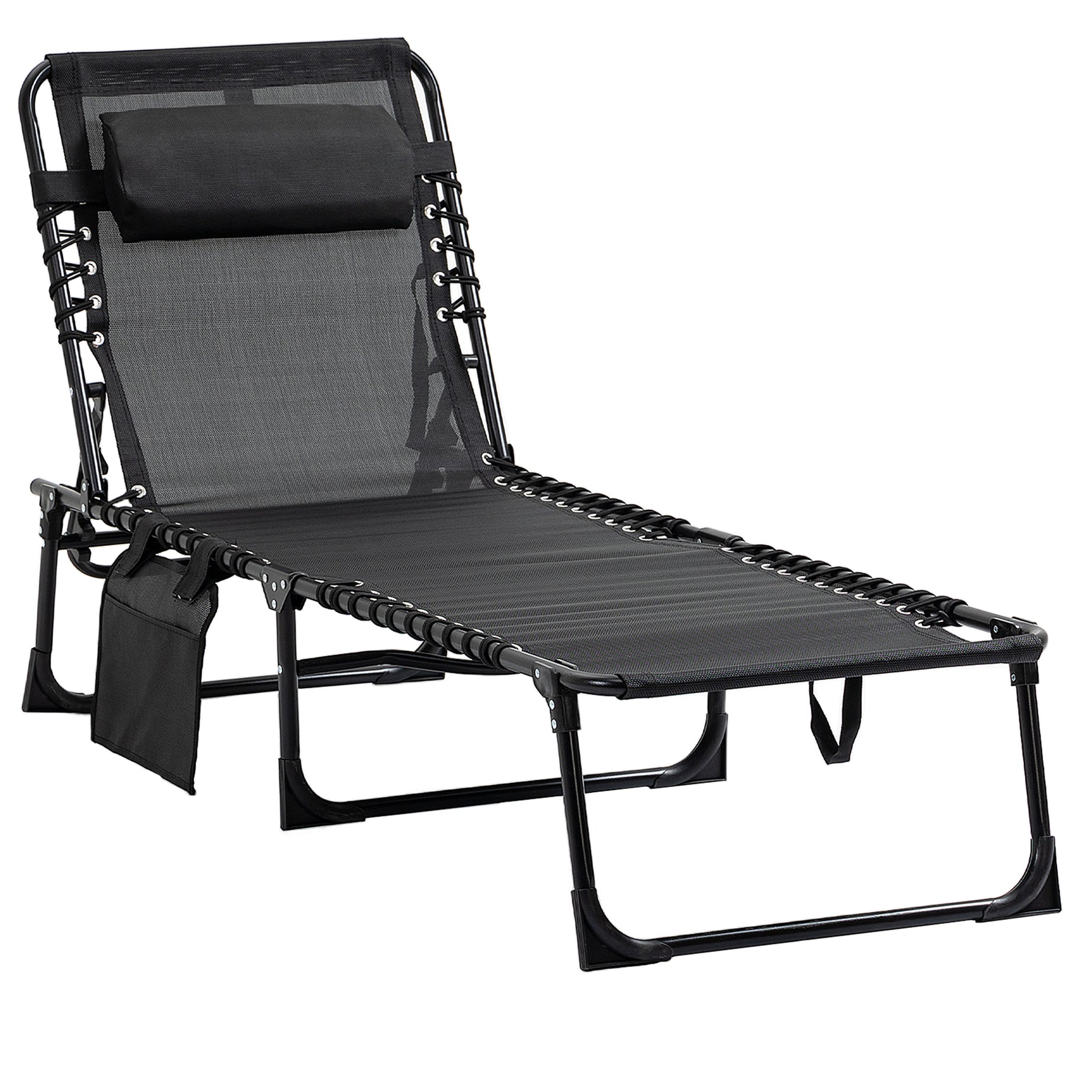 Outsunny Reclining Chaise Lounge Chair, Portable Sun Lounger, Folding Camping Cot, with Adjustable Backrest and Removable Pillow, for Patio, Garden, Beach, Black--1