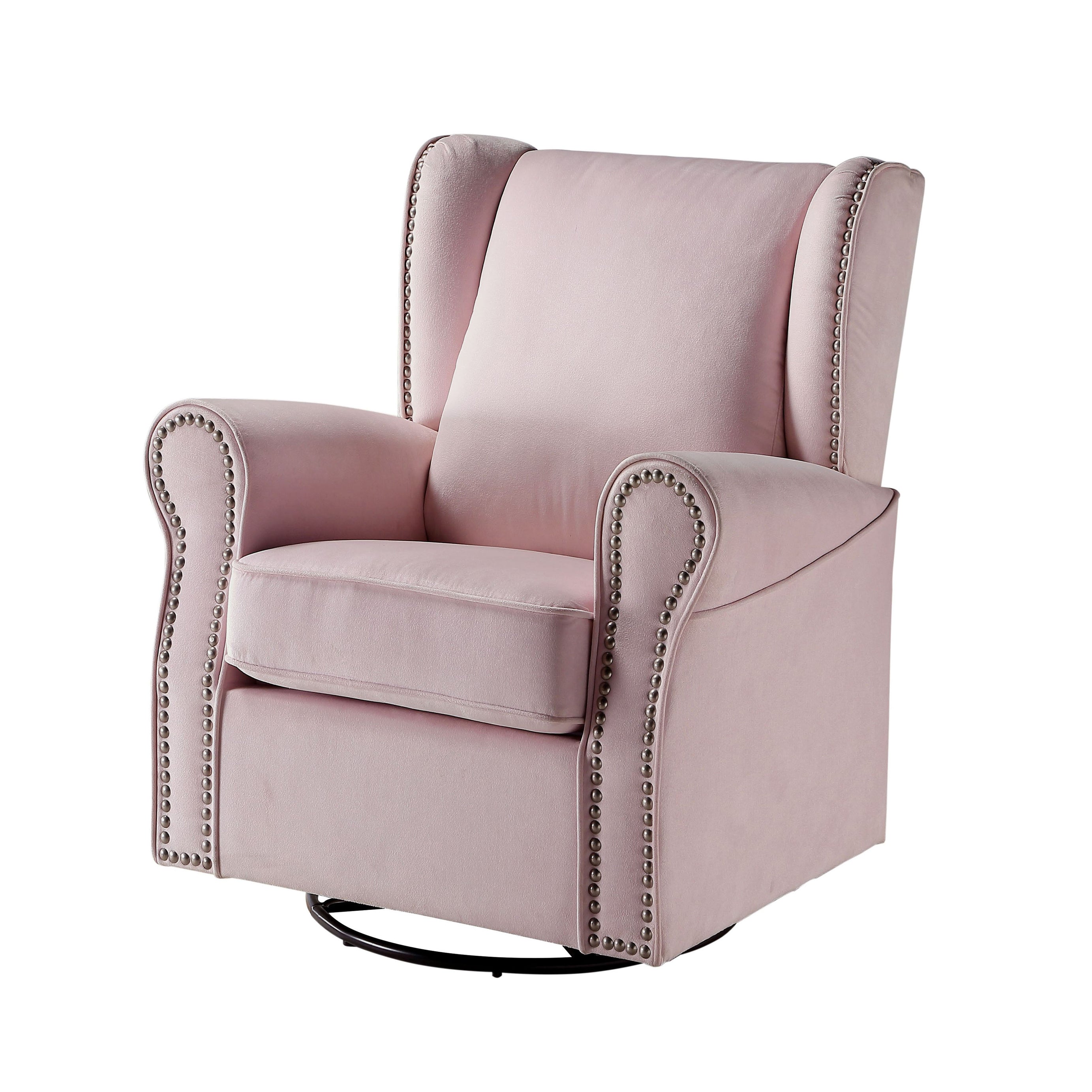 Pink Rolled Arms Swivel Chair with Nailhead Accent--1