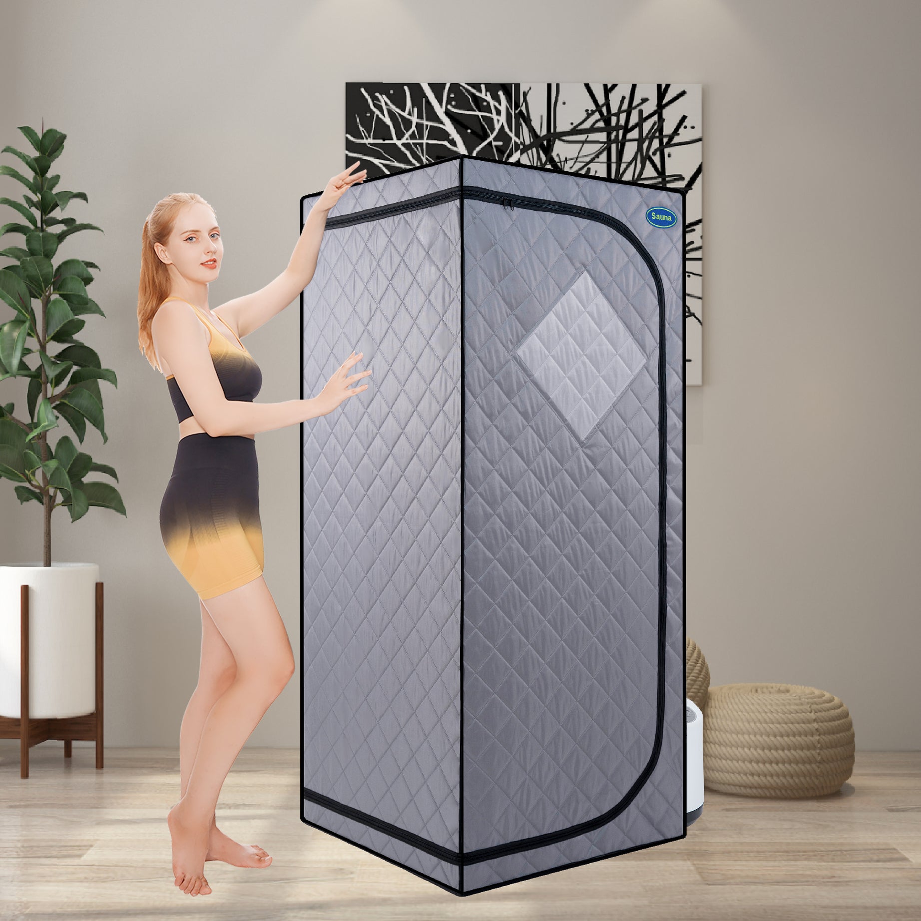 Full Size Portable Grey Steam Sauna tent–Personal Home Spa, with Steam Generator, Remote Control, Foldable Chair, Timer and PVC Pipe Connector Easy to Install.Fast heating, with FCC Certification--1