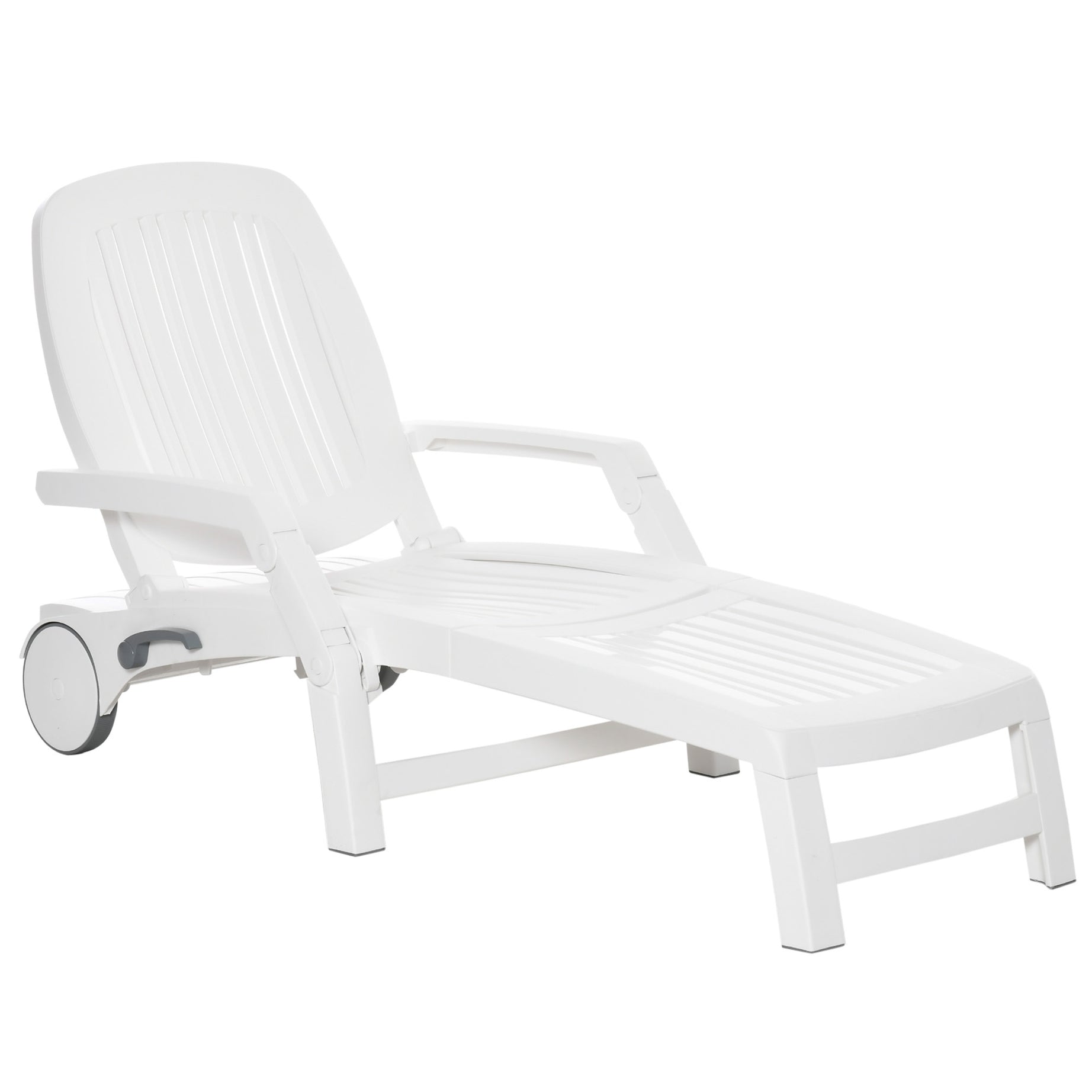 Outsunny Outdoor Chaise Lounge Chair on Wheels with Storage Box, Waterproof Lounger with Quick Assembly, Folding Design, 5 Level Adjustable Backrest for Pool, Beach, Patio, Garden, White--1